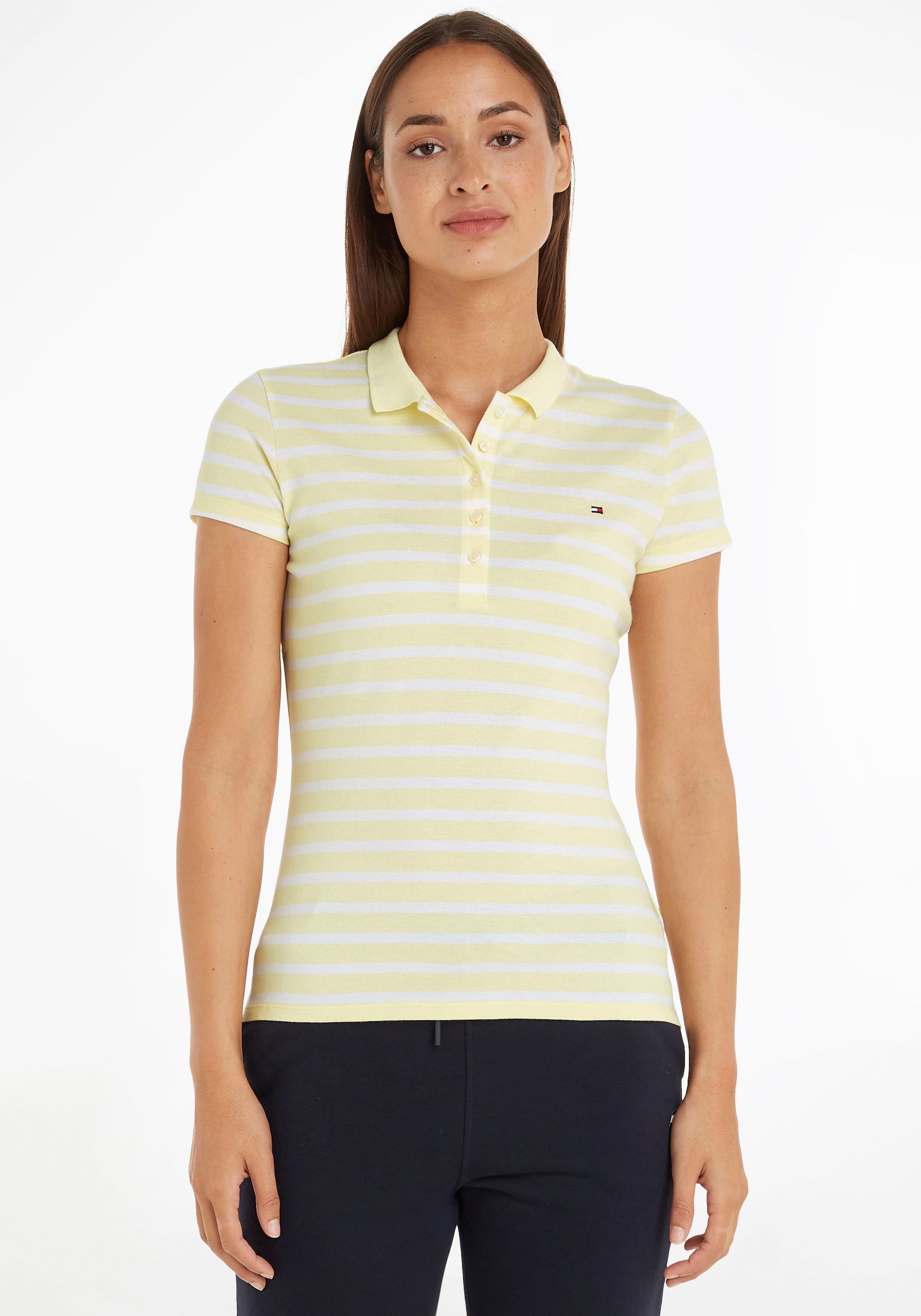 Tommy Hilfiger Poloshirt »SHORT SLEEVE SLIM POLO STRIPE«, mit Tommy Hilfiger Logo-Flag