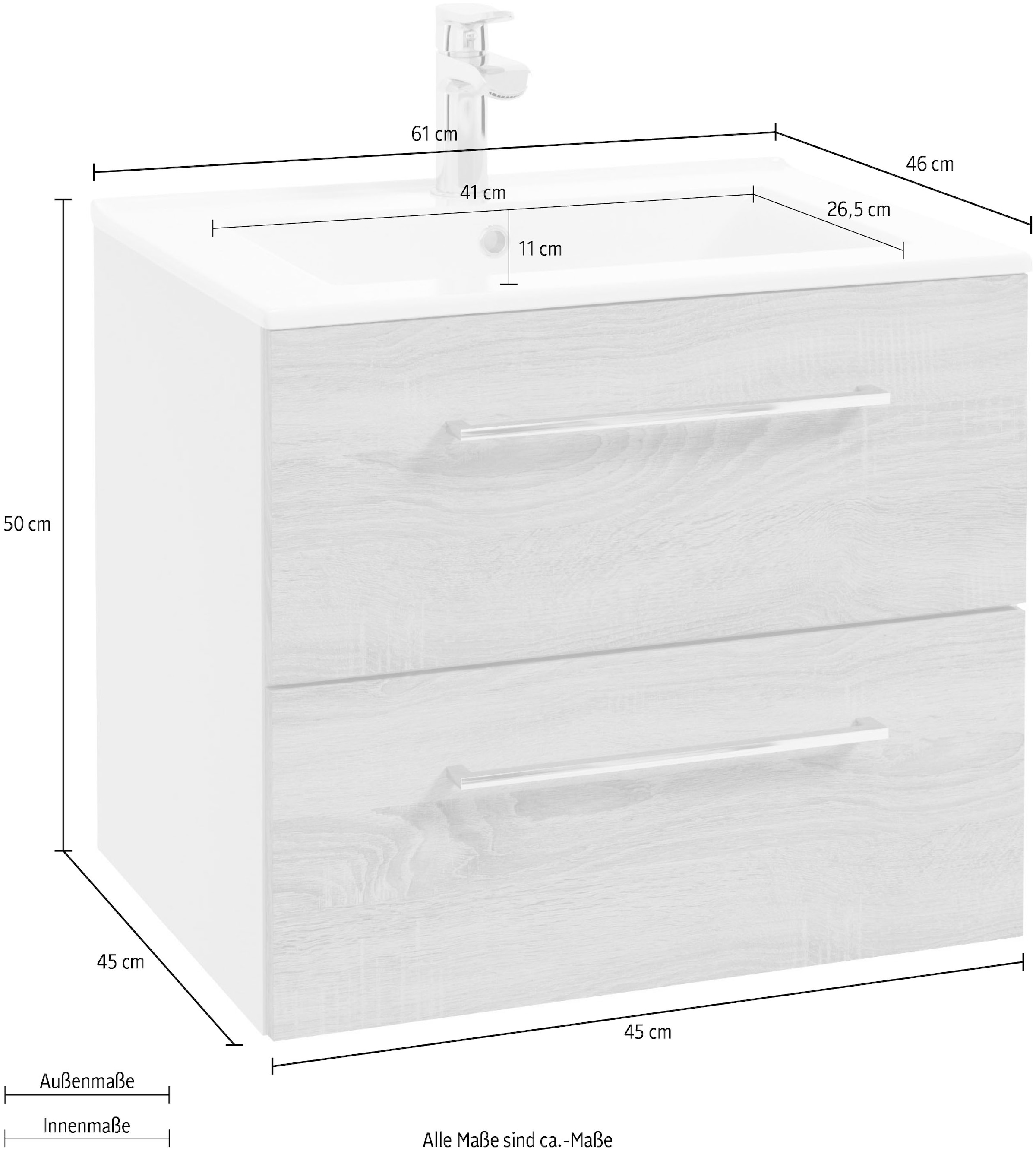 welltime Waschtisch »Palermo« Set,  Badmöbel inkl. Waschbecken, Breite 60cm