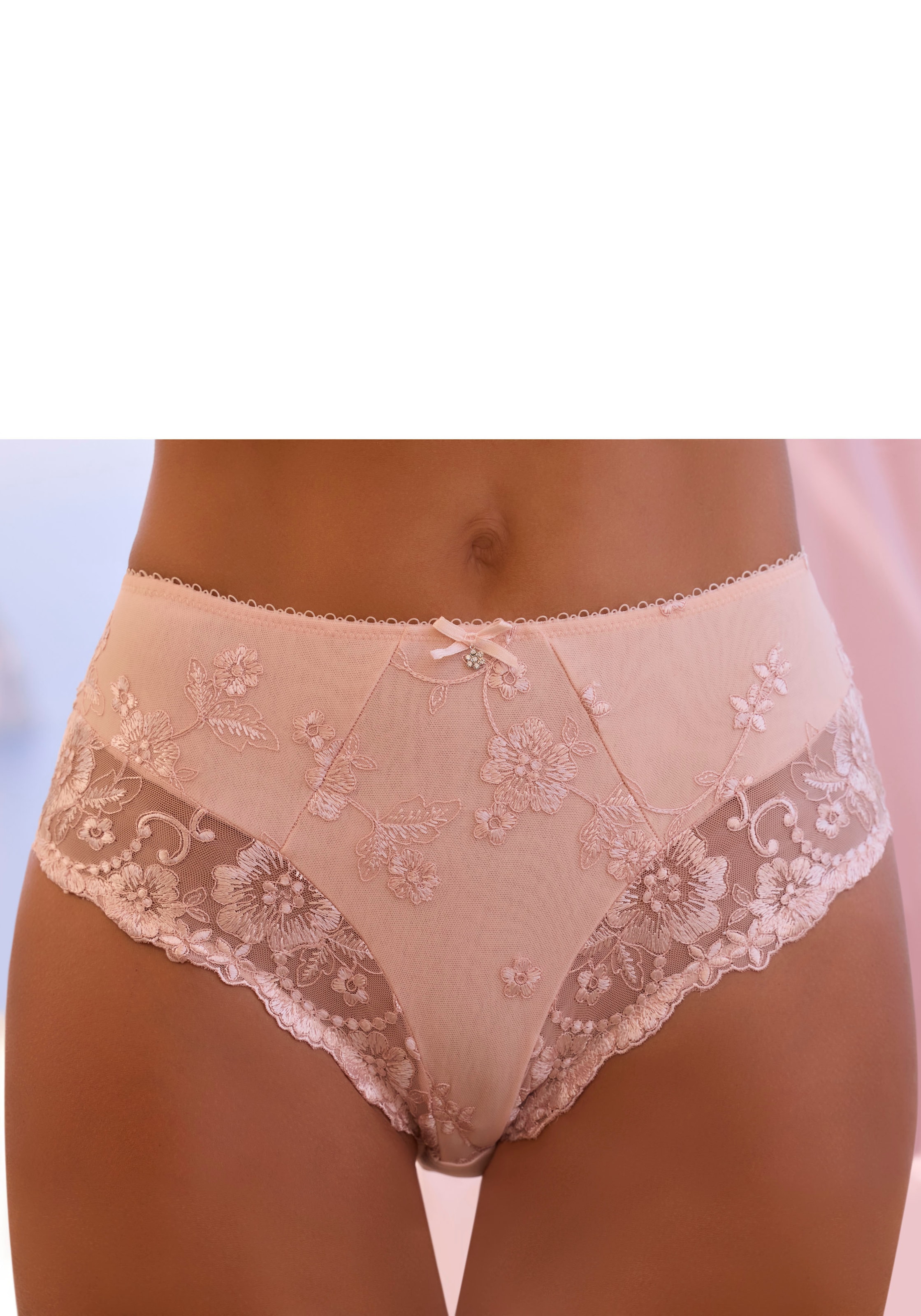 LASCANA Slip »Wanda«, in abdeckender Schnittform und Stickerei Spitze