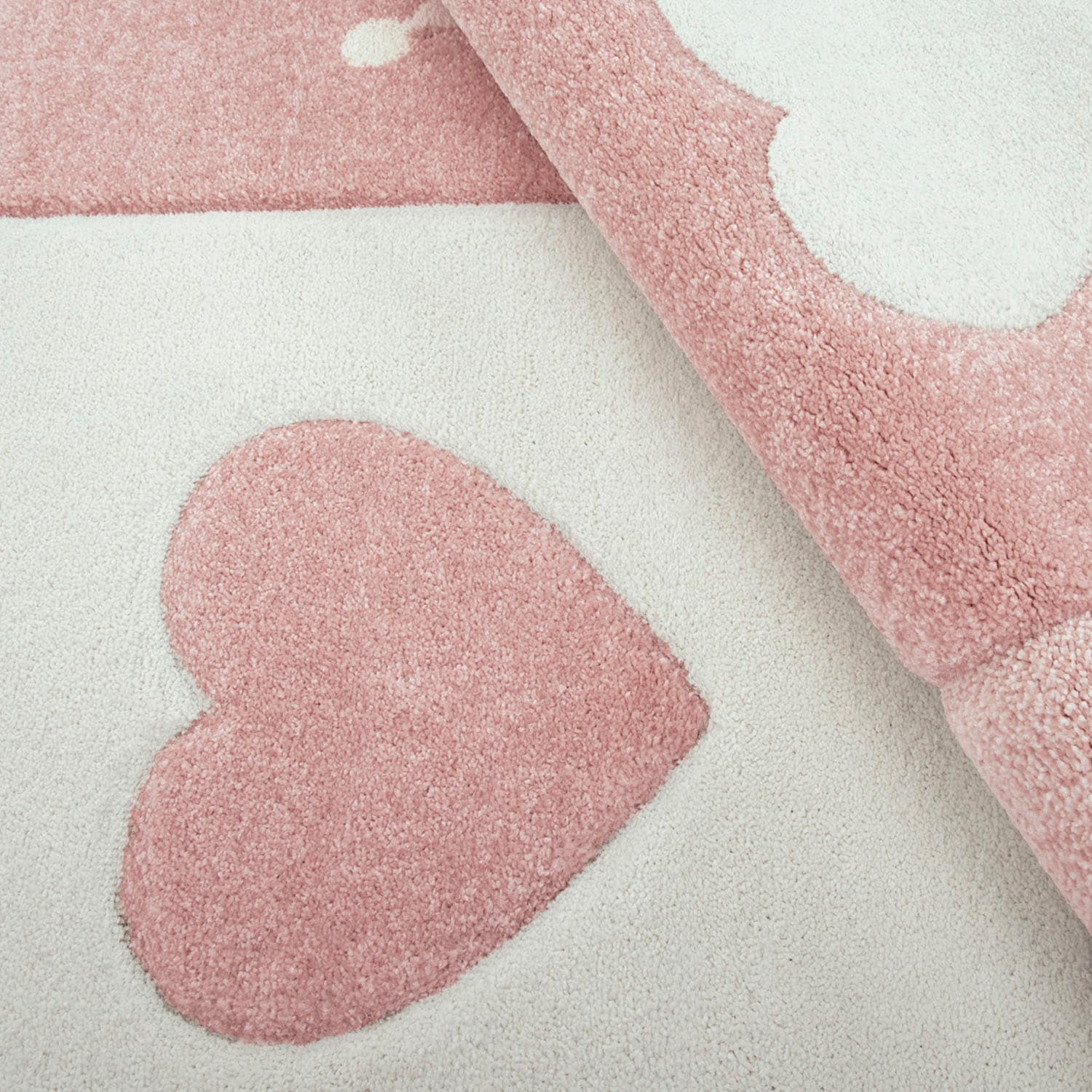 Paco Home Kinderteppich »Cosmo 339«, rechteckig, 16 mm Höhe, Kurzflor, Pastell-Farben, 3D-Effekt, Motiv Herz, Punkte & Krone