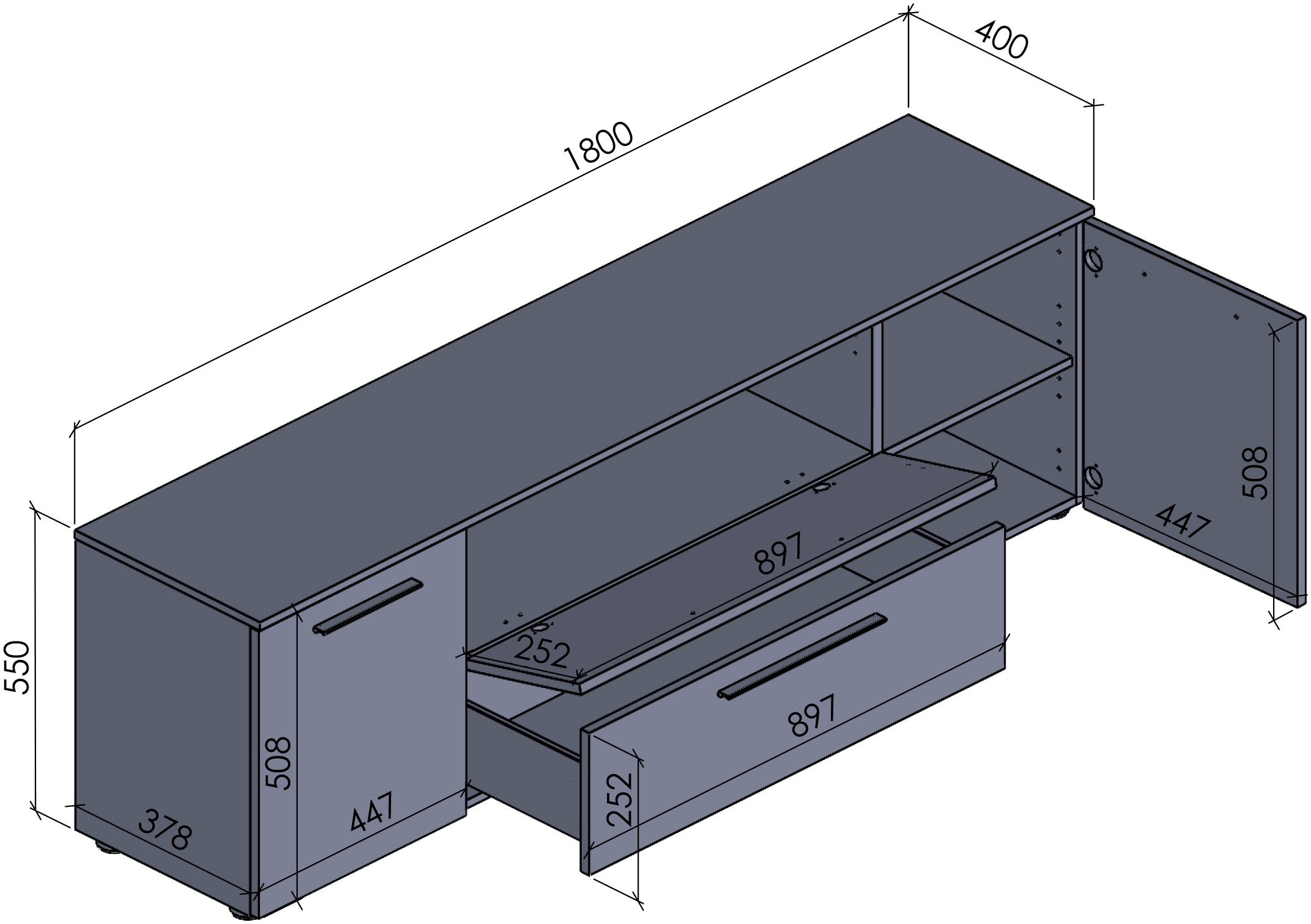 Manjana Möbel Lowboard »Lowboard mit Schwarz matten Metallgriffen«