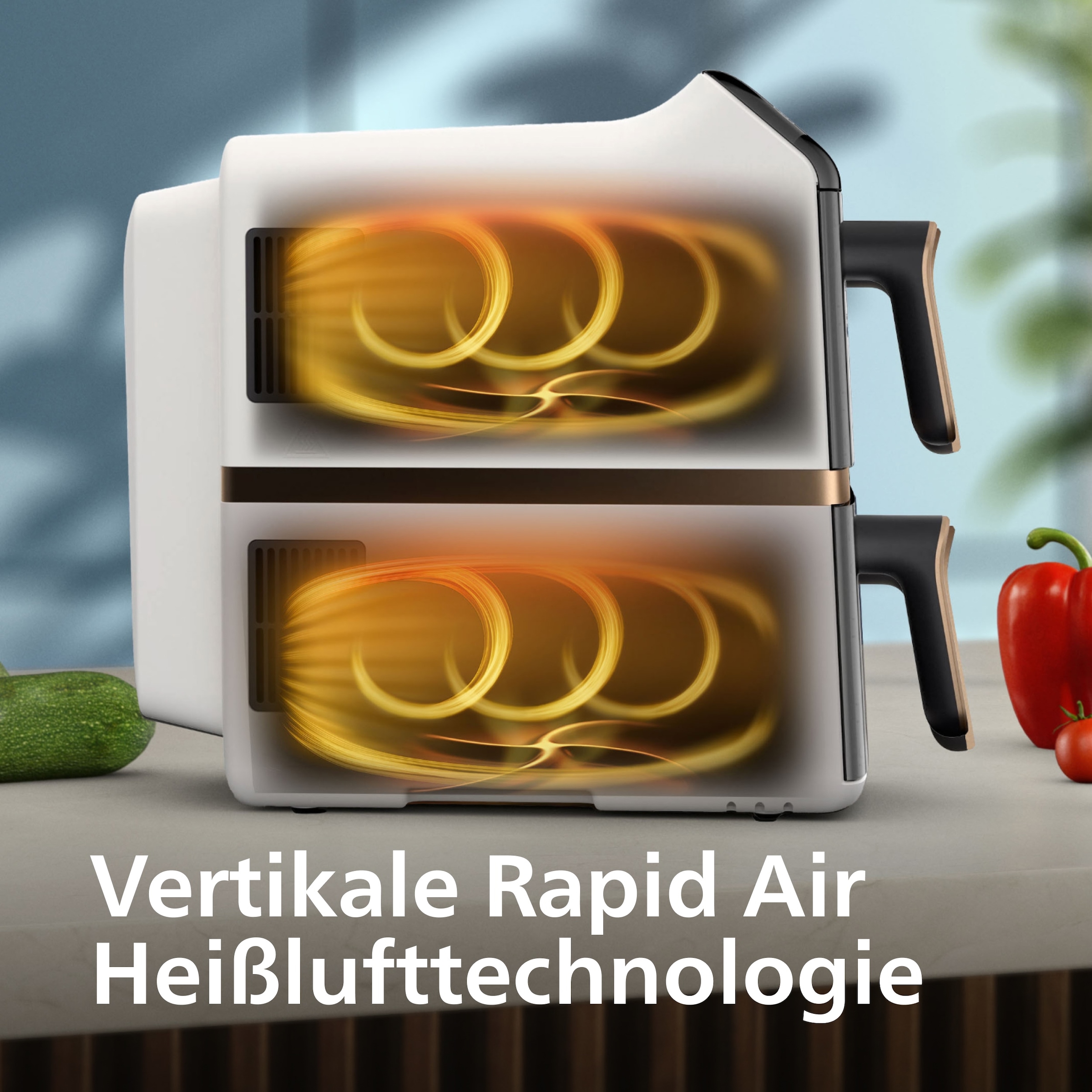 Philips Heißluftfritteuse »NA462/70 4000 Series Stacked Dual Basket und 10L Kapazität (5+5L)« 2750 W Fassungsvermögen 0 l RapidAir Technologie; Schwarz/Dunkelgrau, kupfer Griff