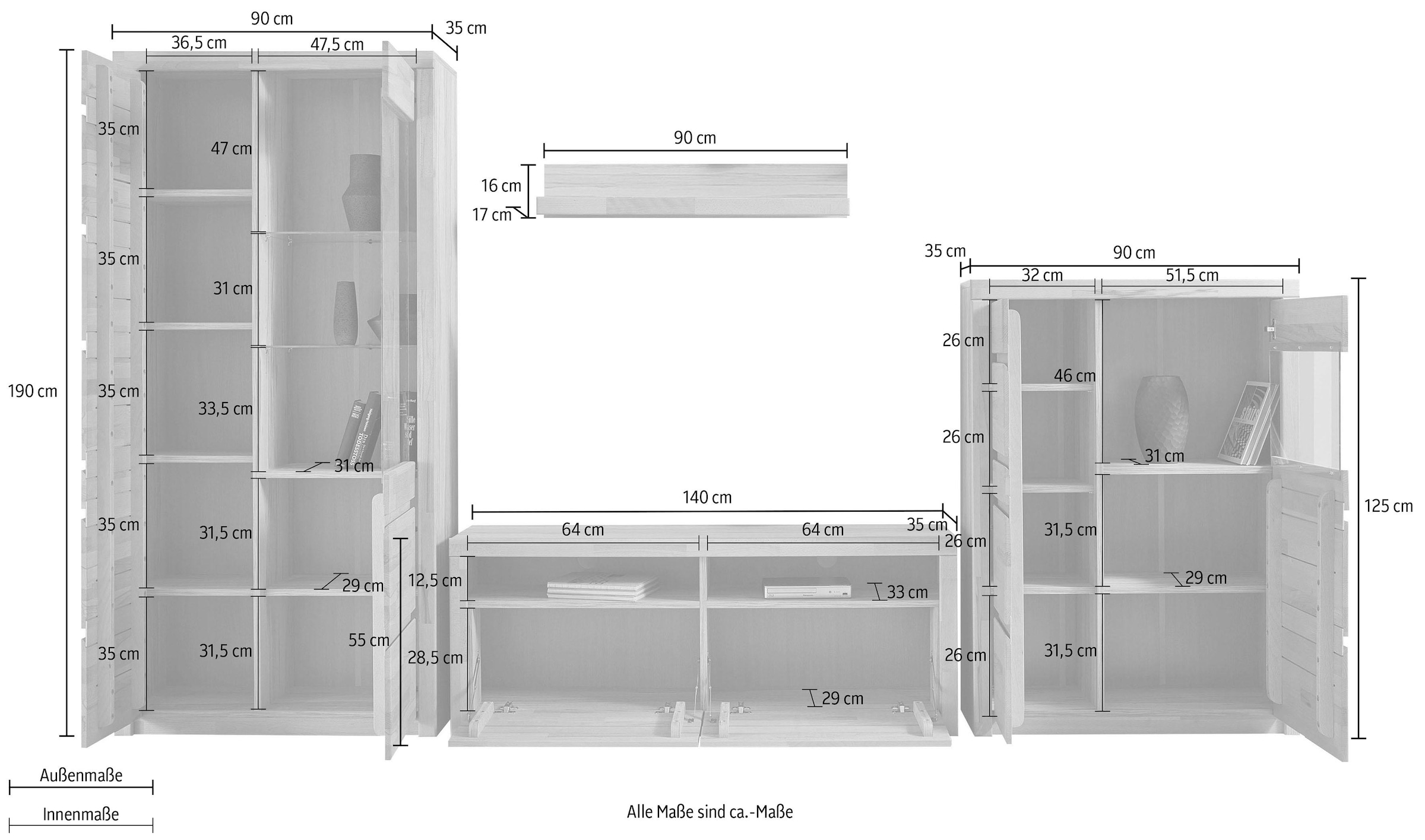 Home affaire Wohnwand »Silkeborg«, (Set, 4 St.), teilmassives Holz