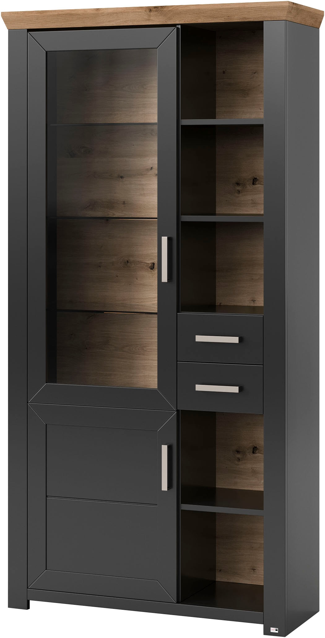 set one by Musterring Standvitrine »York« Typ 05 und 06, mit Glastür, Beleuchtung optional, Höhe 207 cm