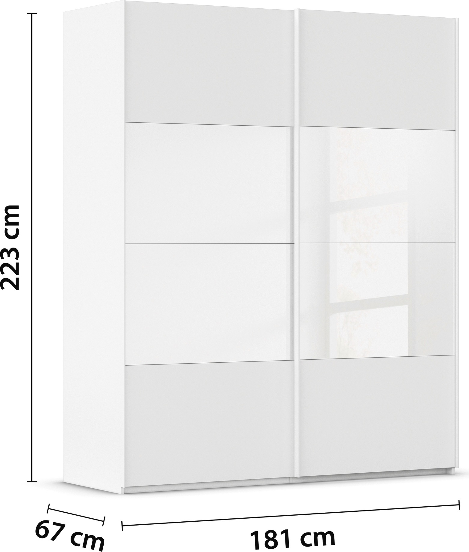 rauch Schwebetürenschrank »Kleiderschrank Schrank Garderobe Schlafzimmerschrank SCALE-FYRA«, edle Türen viergeteilt Glas matt/glänzend viele Farben MADE IN GERMANY