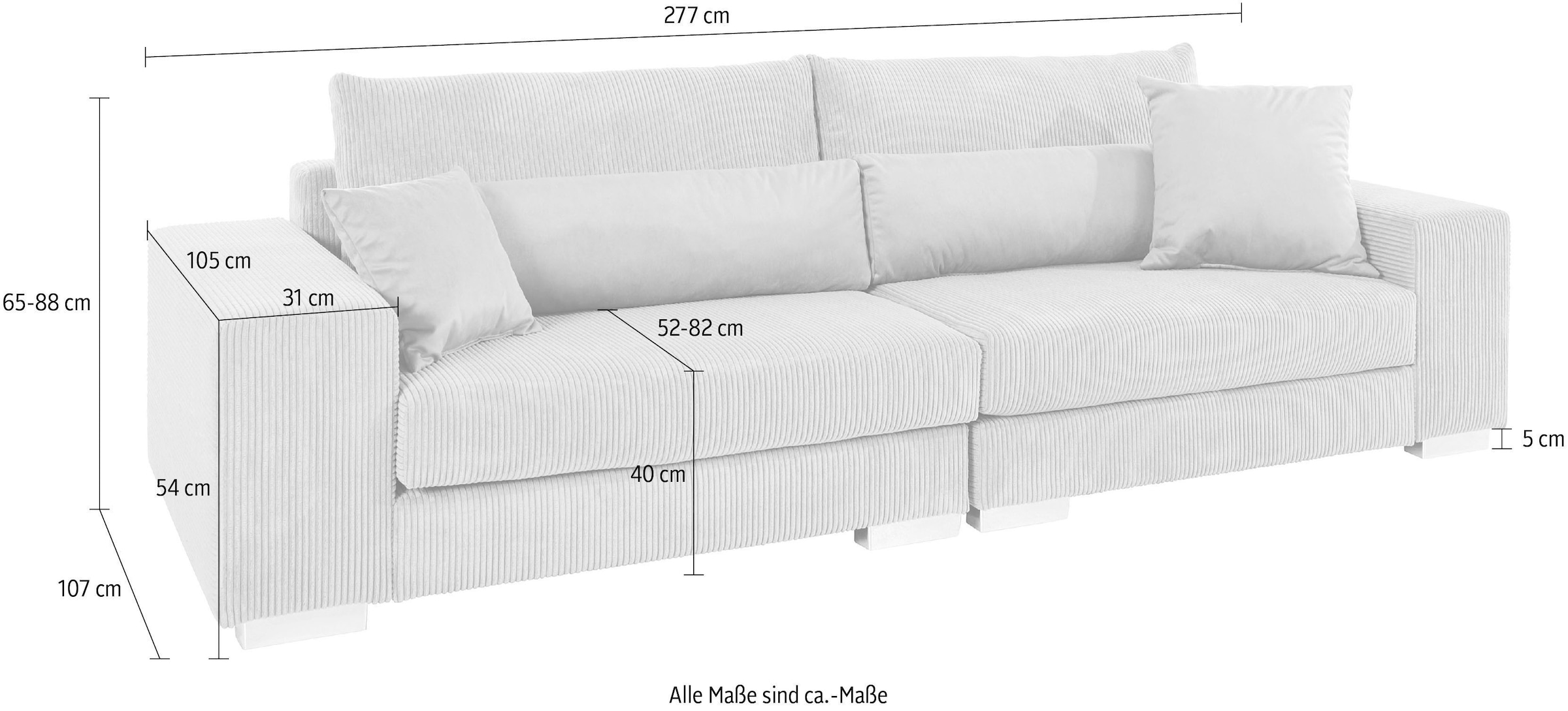 Home affaire Big-Sofa »Vasco«, Breite 277 cm, inkl. 6-teiliges Kissenset, in Cord