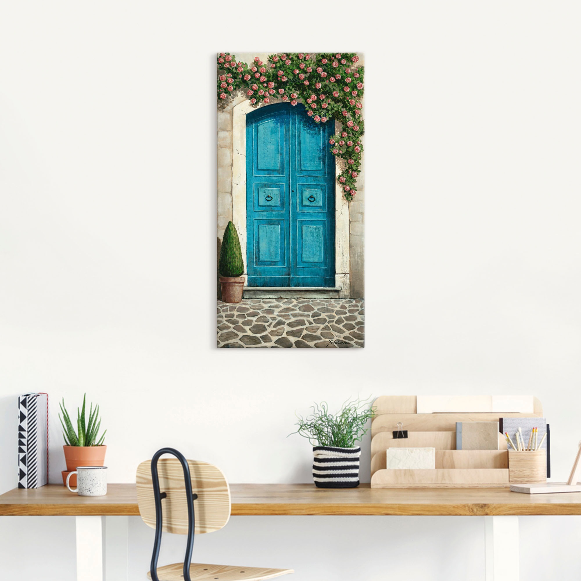 Artland Wandbild »Blaue Tür mit Kletterrosen«, Fenster & Türen, (1 St.), als Alubild, Outdoorbild, Leinwandbild, Poster, Wandaufkleber