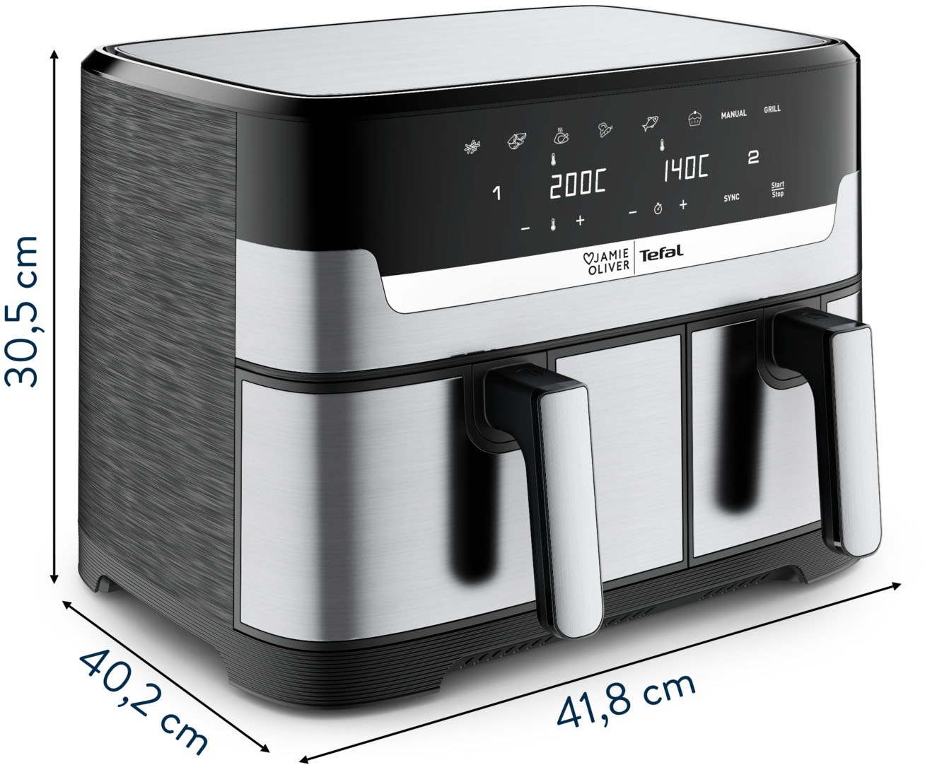 Tefal Heißluftfritteuse »Jamie Oliver by Tefal EY90JDE Dual Easy Fry & Grill«, 2700 W, Heissluftfritteuse Doppelkammer, 8 automatische Programme, EY90JDE