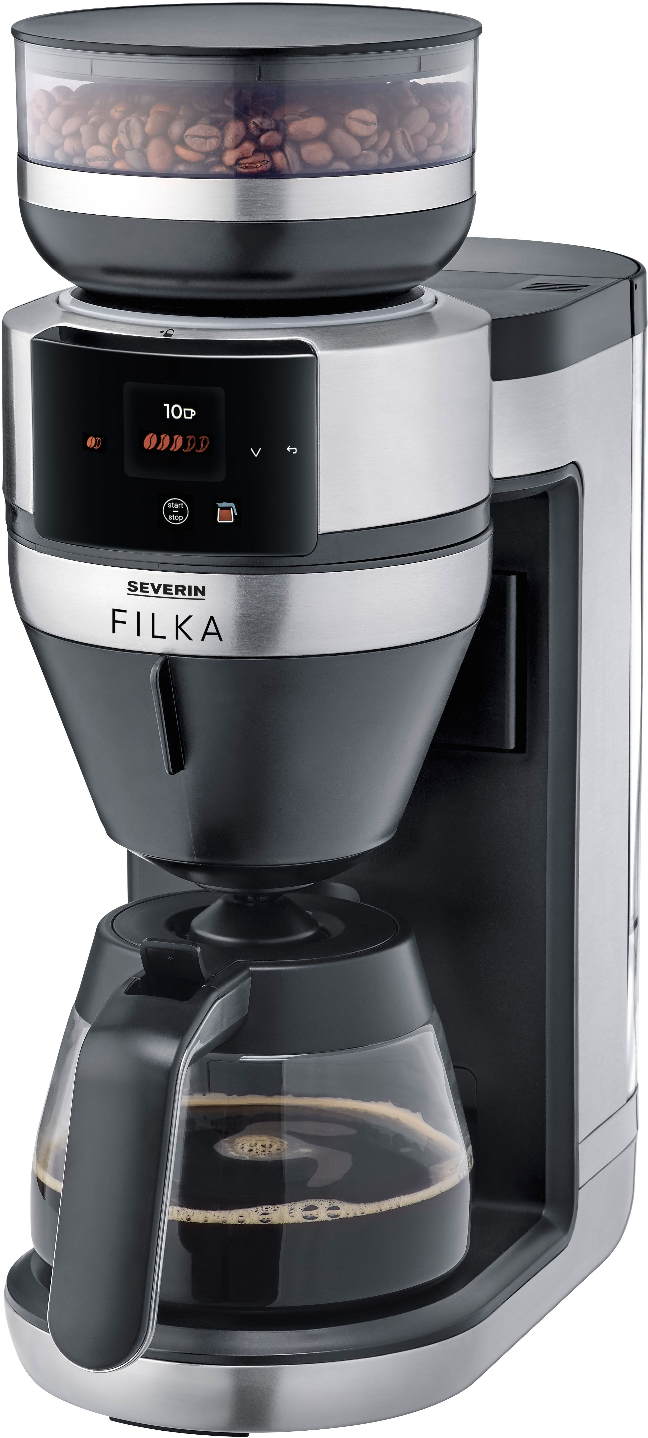 Severin Kaffeemaschine mit Mahlwerk »KA 4852 FILKA (2. Generation), Filterkaffee-Vollautomat« 1 l Kaffeekanne Papierfilter 1x4 mit Glaskanne in...