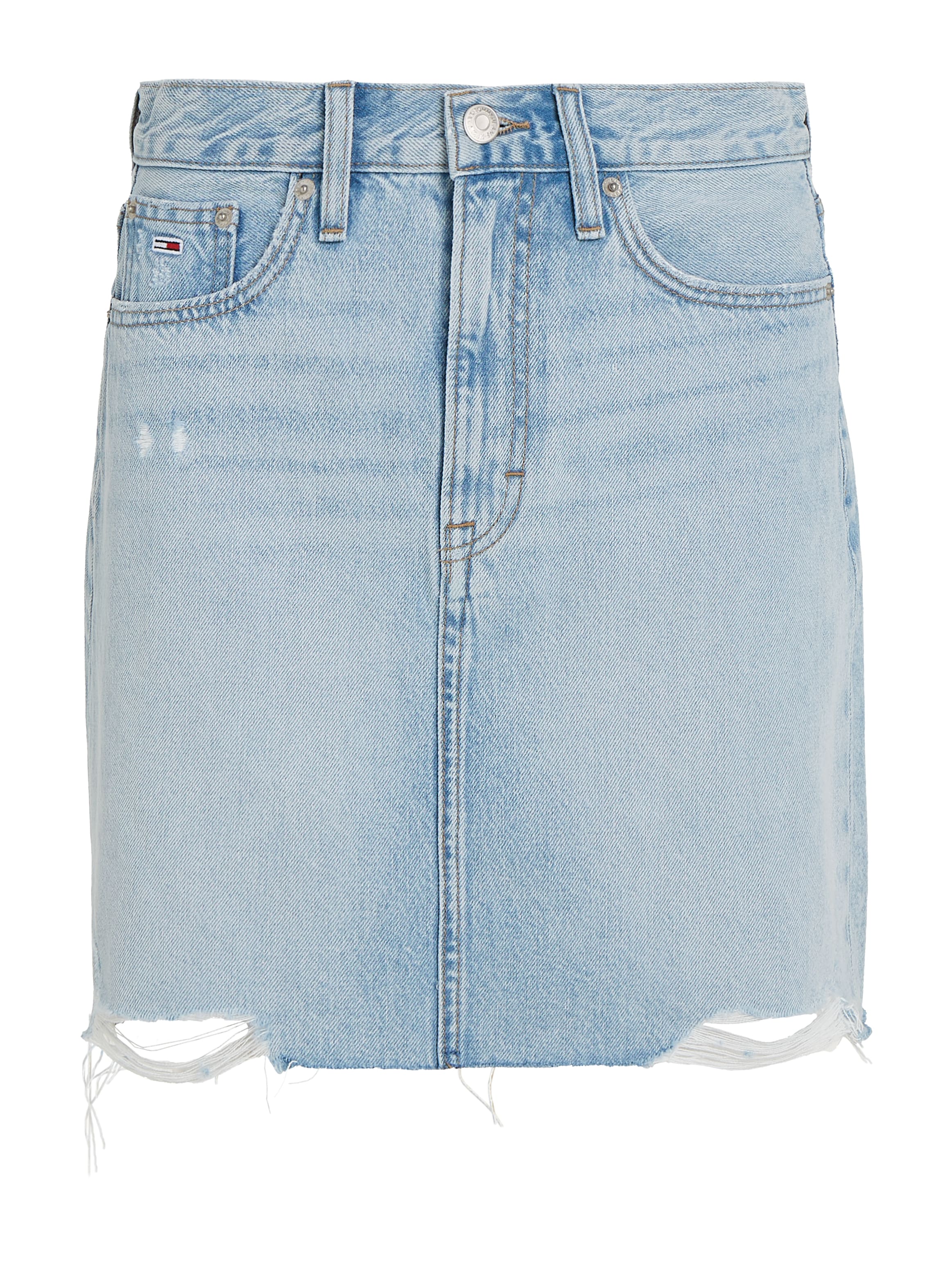 Tommy Jeans Jeansrock »MOM UH SKIRT BH0015«, Webrock mit heavy Destroyed Effekten am Saum