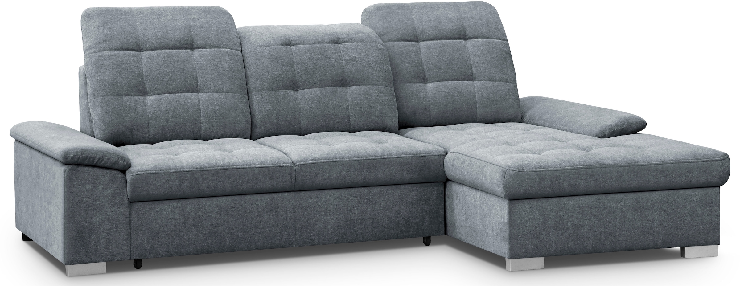 WERK2 Ecksofa »Carmen, mit Bettfunktion & Bettkasten, optional Sitztiefenverstellung« ohne Sitztiefenverstellung, Struktur weich, grau