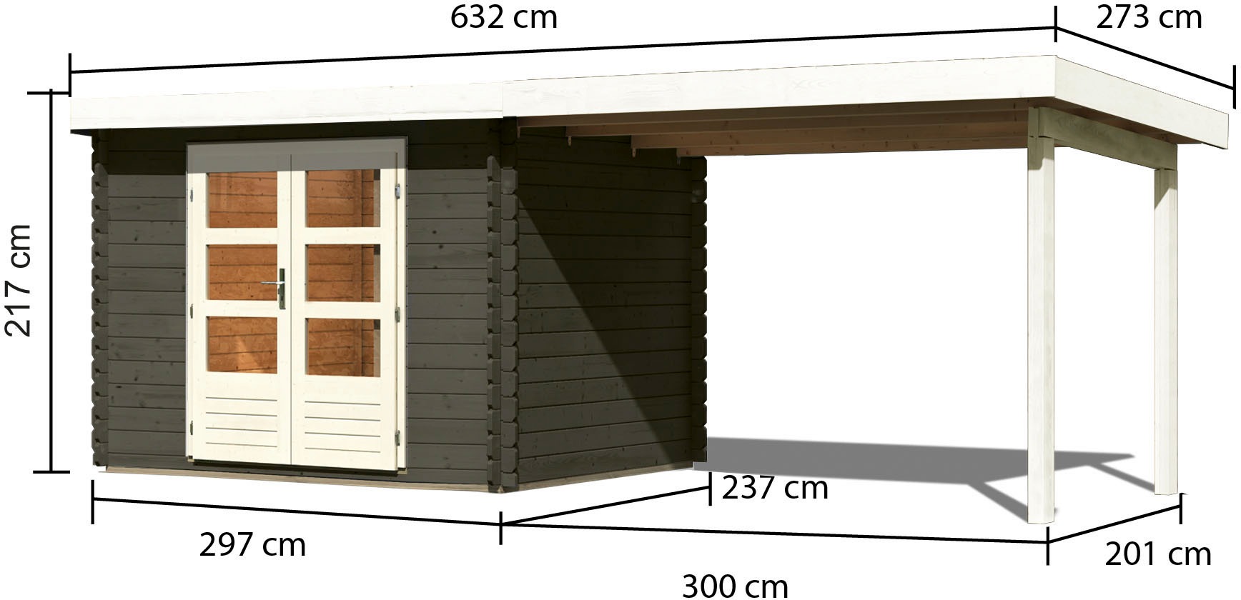 Karibu Gartenhaus »Schloßsee 3«, terragrau oder natur, mit Anbaudach