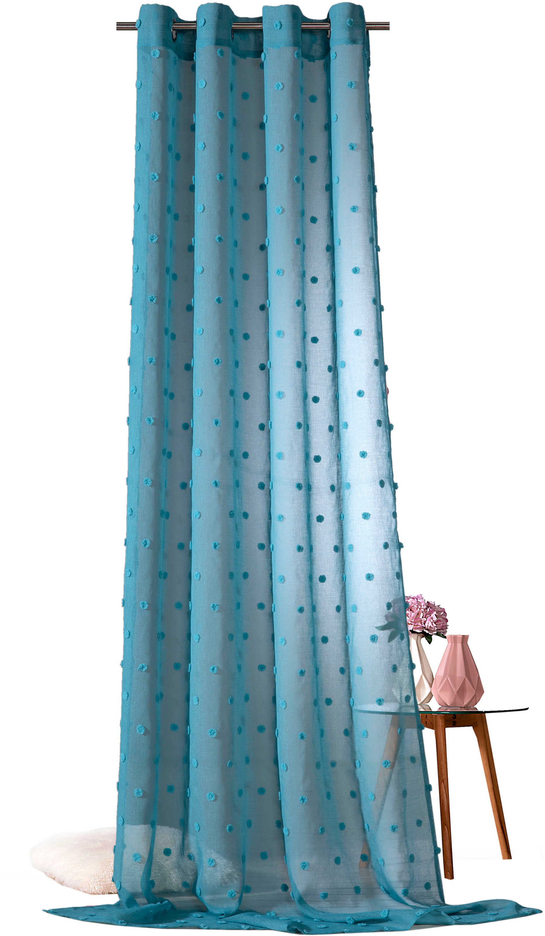 Weckbrodt Vorhang »Julina«, (1 St.), Ösenschal, Gardine, transparent,  Leinen, mit Pompoms kaufen bei OTTO