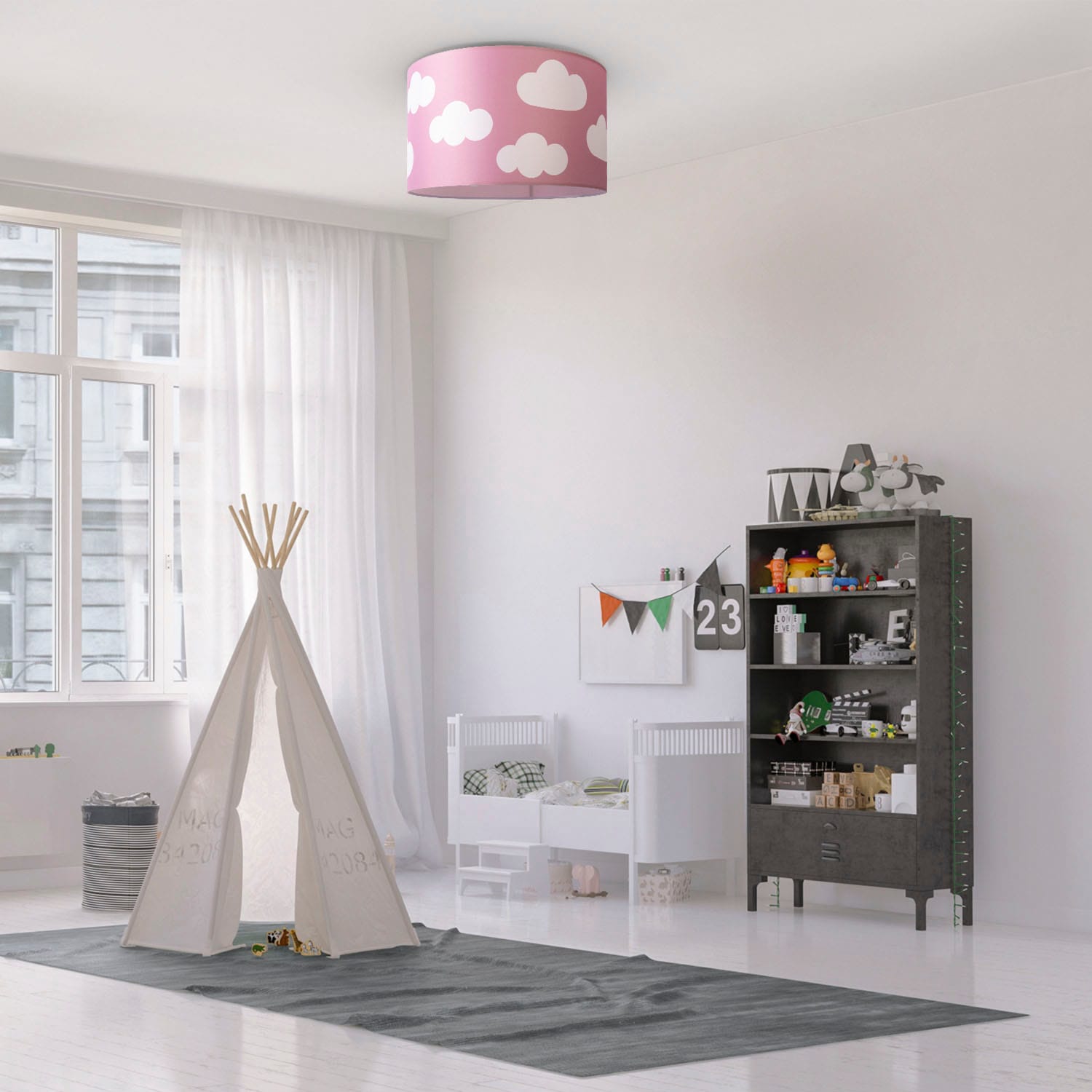 Cosmo«, Online Paco »Hugo Wolke Stoffschirm Shop im Deckenleuchte Kinder Home E27 Kinderzimmer Rund OTTO Lampe Deckenleuchte