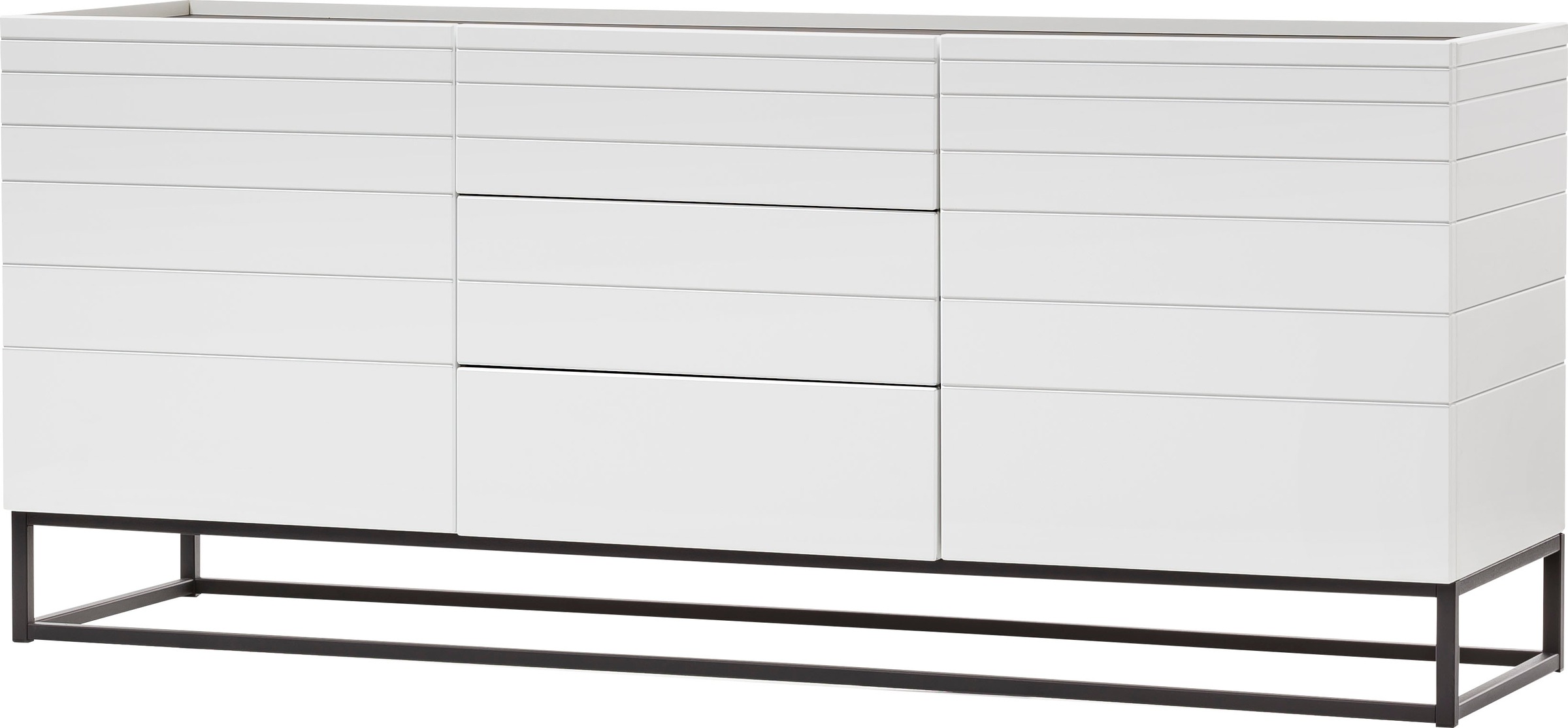 OTTO products Sideboard »Mona«, mit einem schwarzen pulverbeschichtetem Metallgestell, Frontelemente und Seitenteile mit wiederverwendeter PET Beschichtung, Breite 165 cm