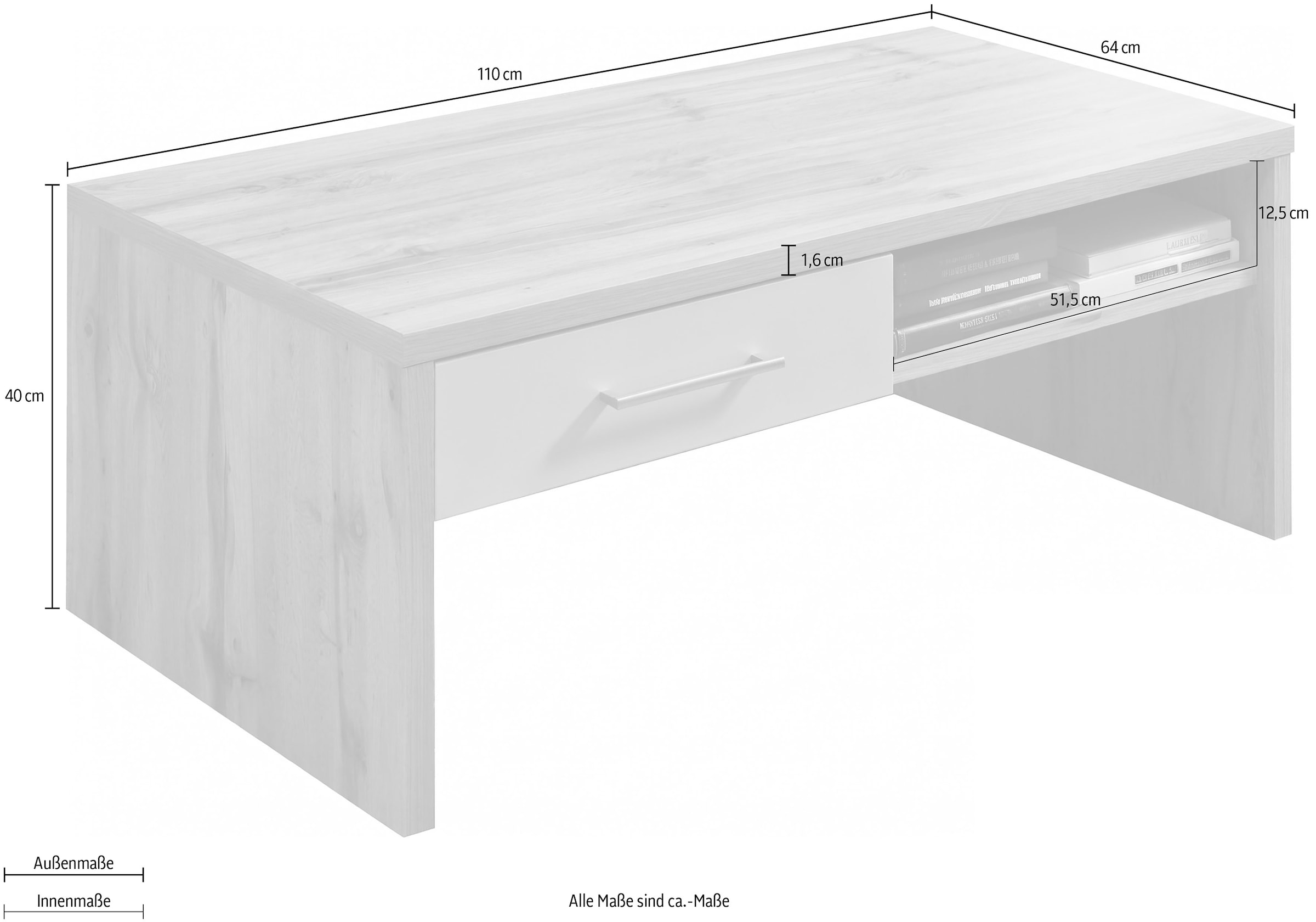 Innostyle Couchtisch »Couchtisch SINFONIE, 110/40/64 cm BxHxT« 1 Stk. tlg. 2 Schubkästen mit Soft-Close Funktion, 2 offene Fächer