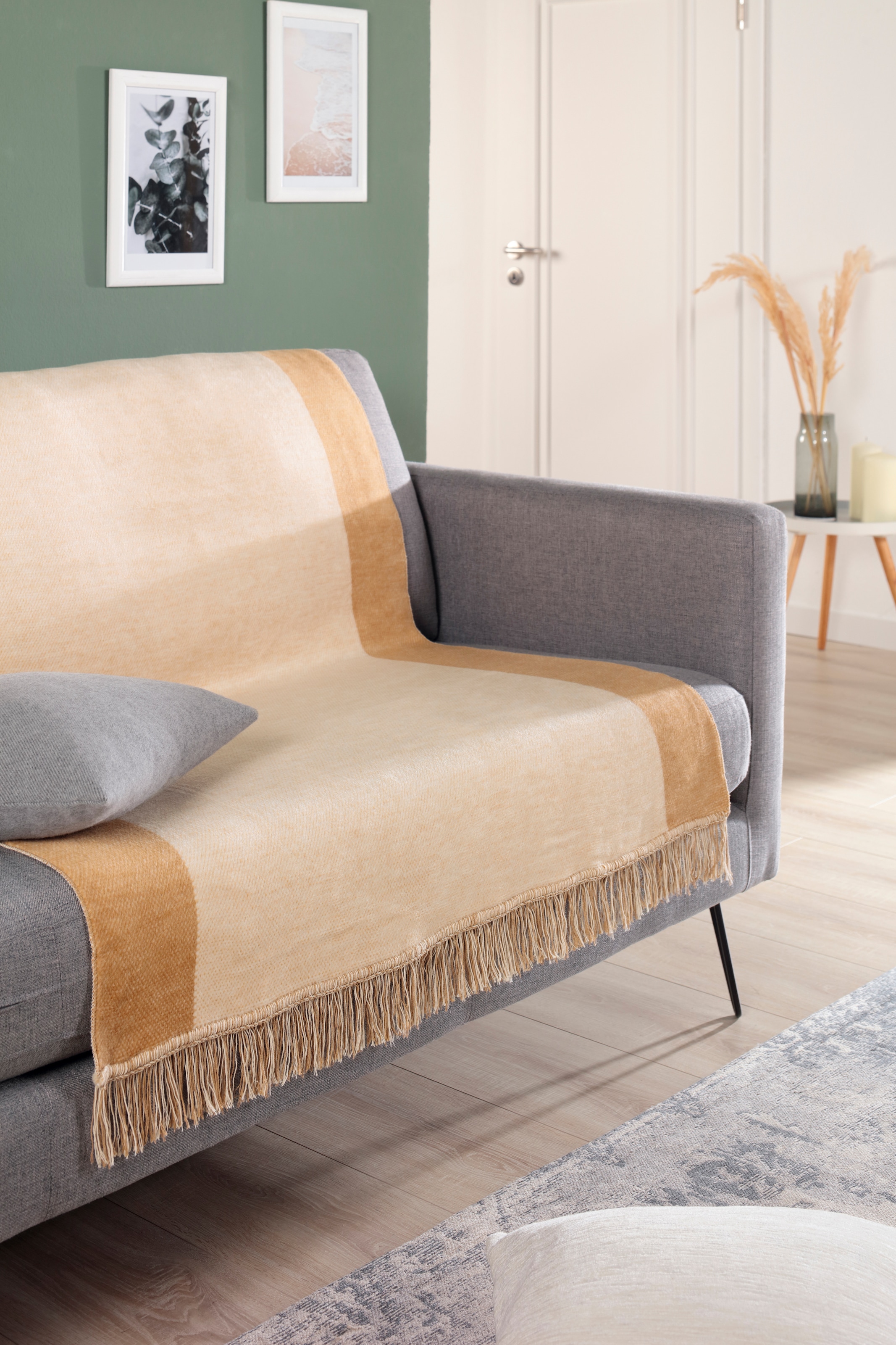 Biederlack Sofaschoner »Cotton Cover Salt & Pepper«, mit Fransen