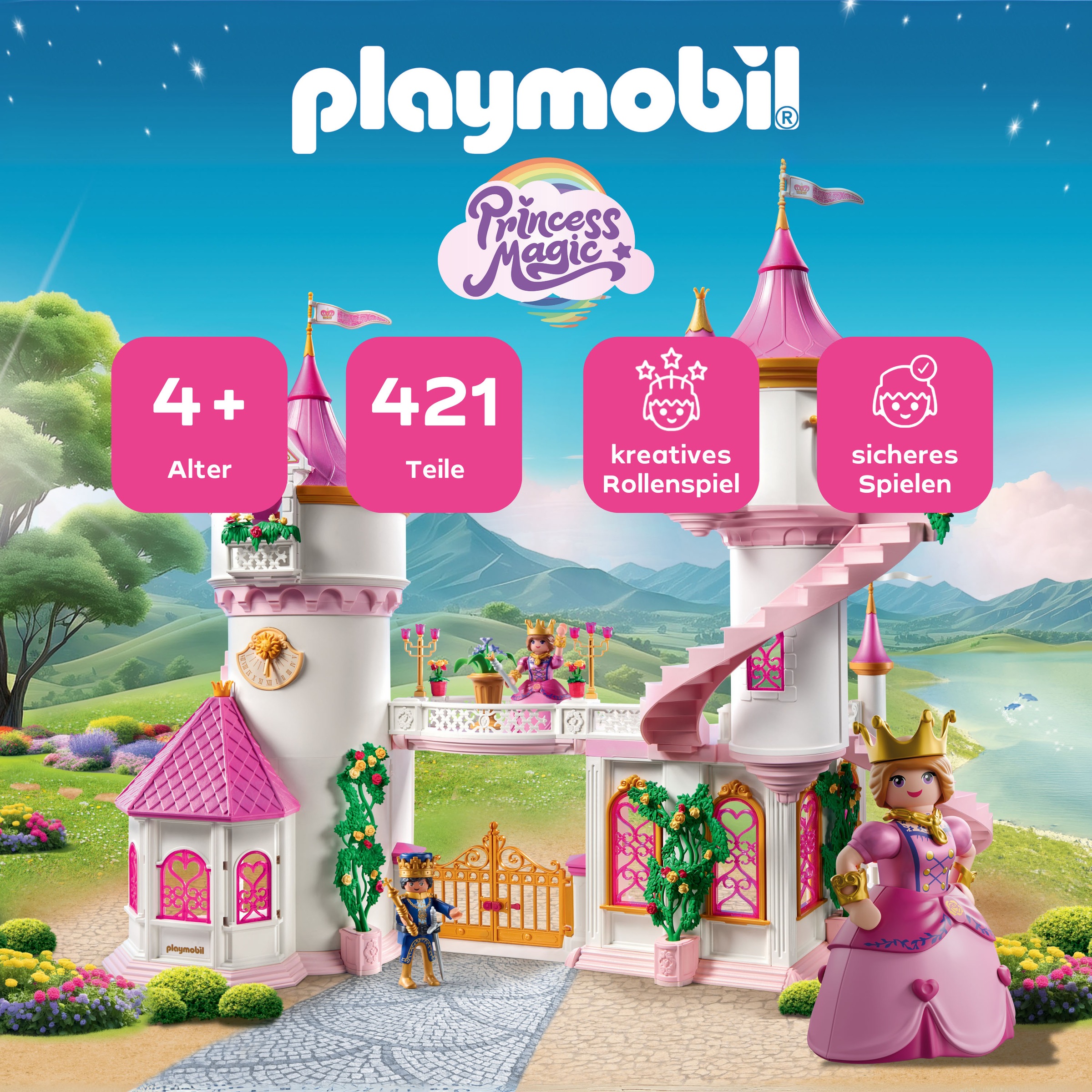 Playmobil® Konstruktions-Spielset »Prinzessinnenschloss mit Königspaar (71845), Playmobil Princess Magic«, (422 St.), Made in Germany