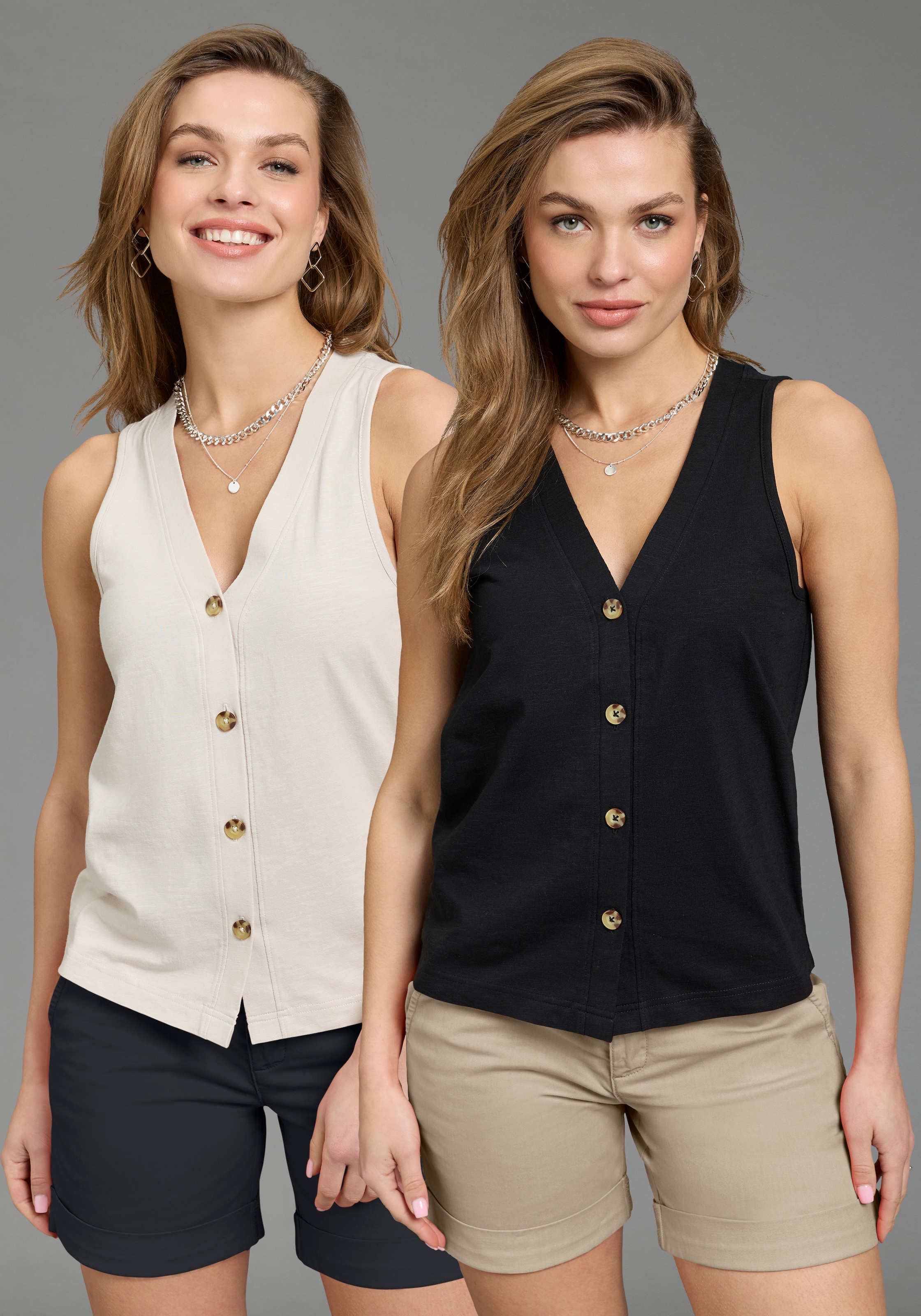Laura Scott Tanktop 2er-Pack,  mit modischer Knopfleiste