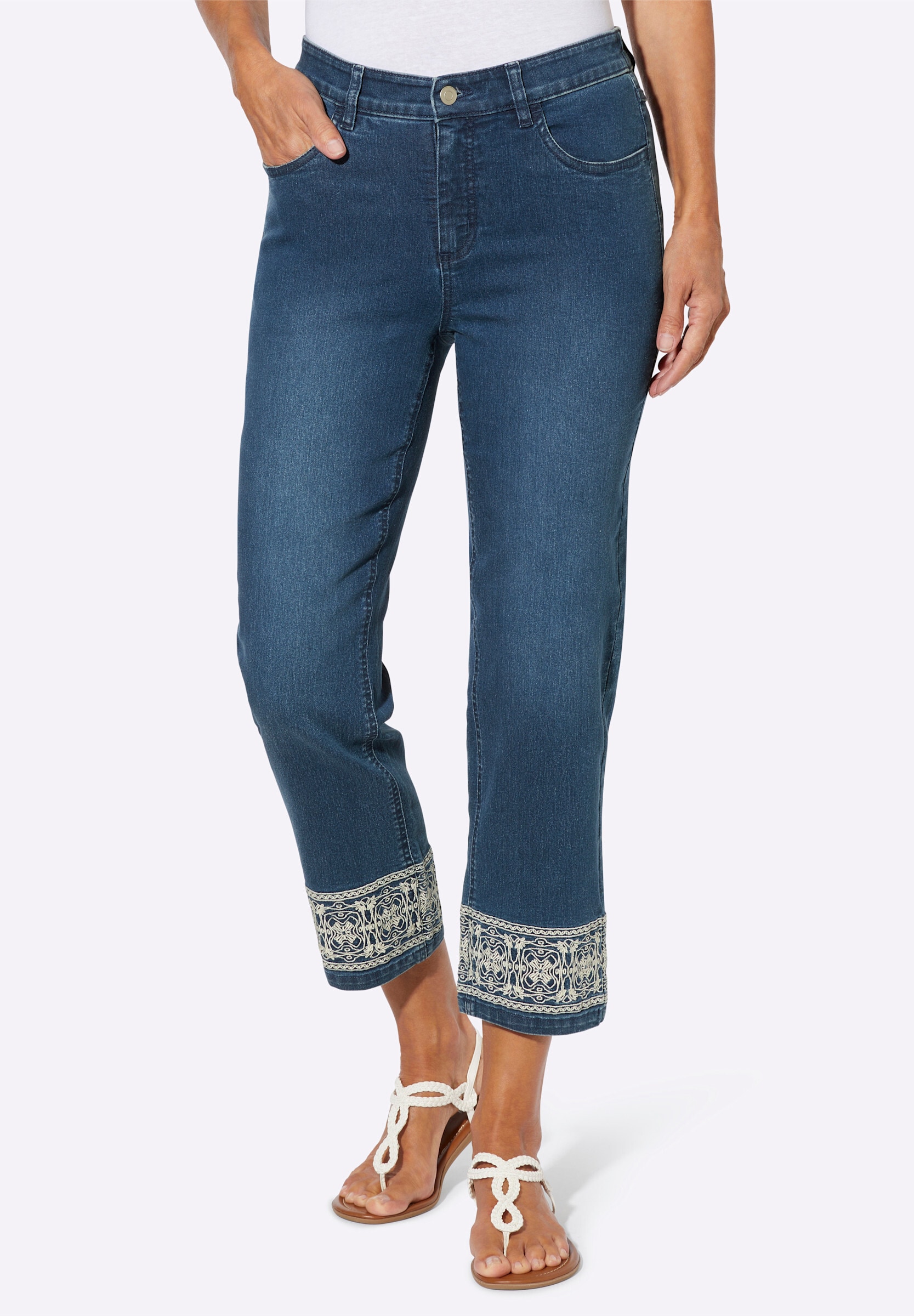 Sieh an! Jeansshorts »7/8-Jeans 7/8-Jeans mit Stickerei am Saum«