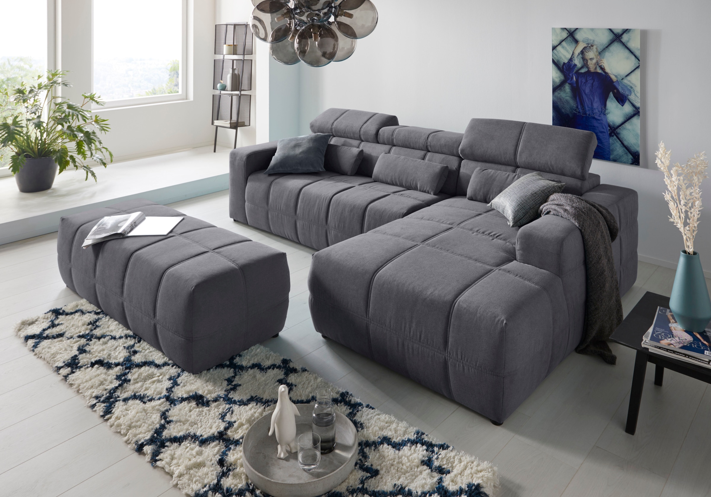 DOMO collection Ecksofa »Brandon B/T/H: 289/177/80 cm, whlw. mit Sitztiefenverstellung, L-Form«, mit Kopfteilverstellung, wahlweise Sitztiefenverstellung, L-Form