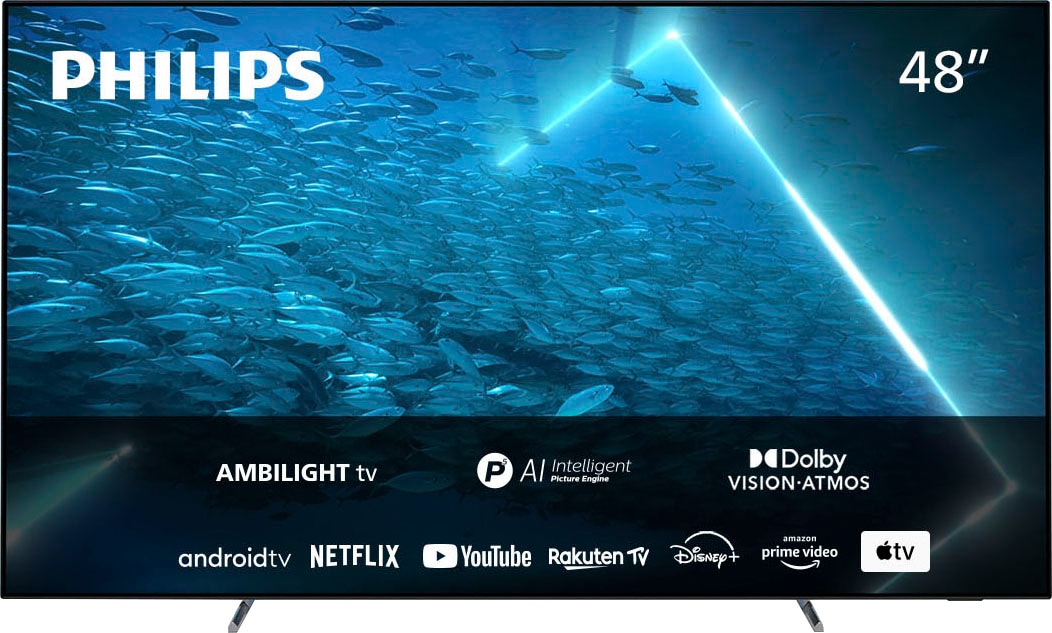 4K Android Philips 3-seitiges OLED-Fernseher HD, 121 bestellen cm/48 Zoll, bei Ambilight Ultra OTTO »48OLED707/12«, TV-Smart-TV,