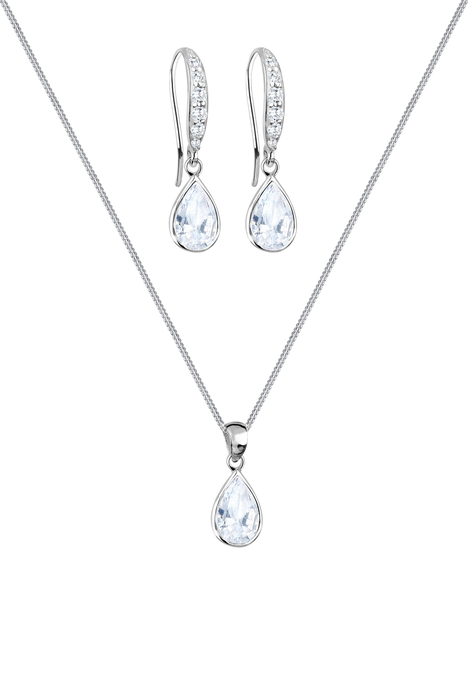 Elli Ohrring und Ketten Set »Schmuckset Tropfen Zirkonia Weiß 925 Sterling Silber«
