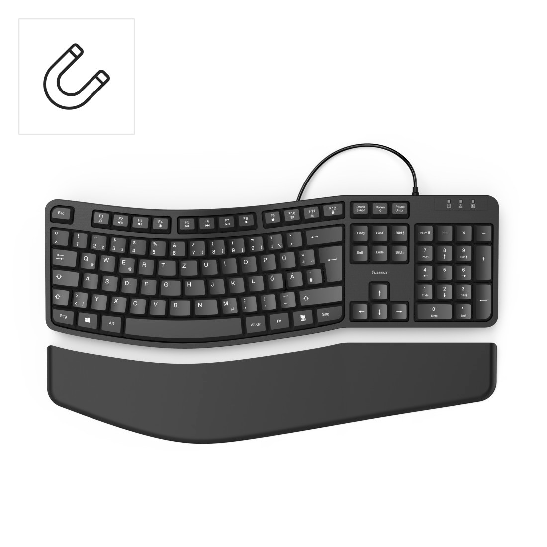 Hama ergonomische Tastatur »Ergonomische Tastatur im jetzt OTTO Shop Füße-ergonomische Schwarz«, Form-Handgelenkauflage) mit (Antirutsch-Füße-ausklappbare Handballenauflage, \
