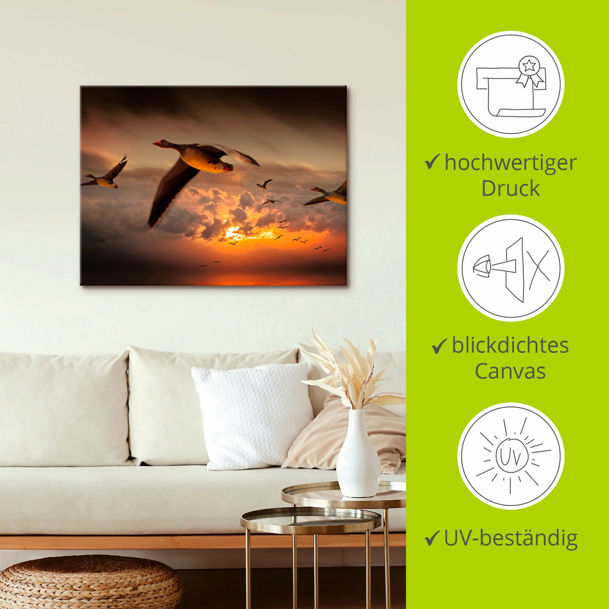 Artland Wandbild »Der Flug der Wildgänse...«, Vögel, (1 St.), als Leinwandbild, Wandaufkleber in verschied. Größen