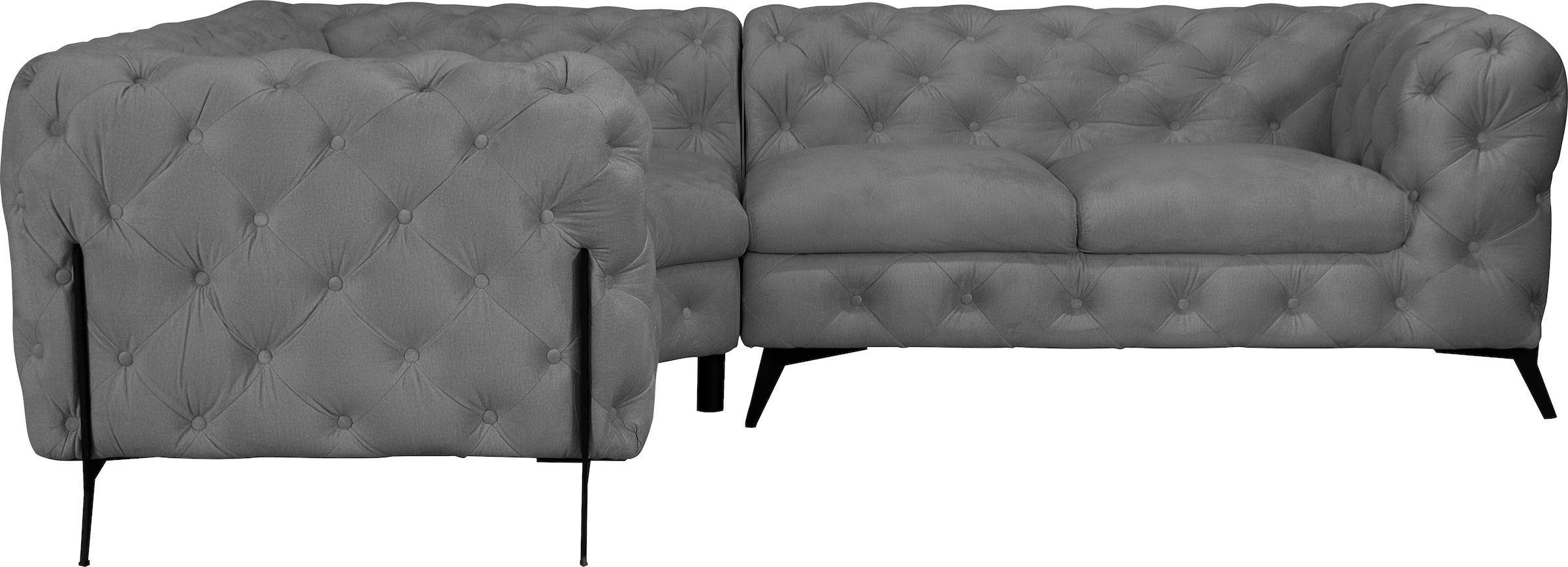 Leonique Chesterfield-Sofa »Amaury L-Form« Chesterfield-Optik,  Breite/Tiefe je 262 cm, Fußfarbe wählbar