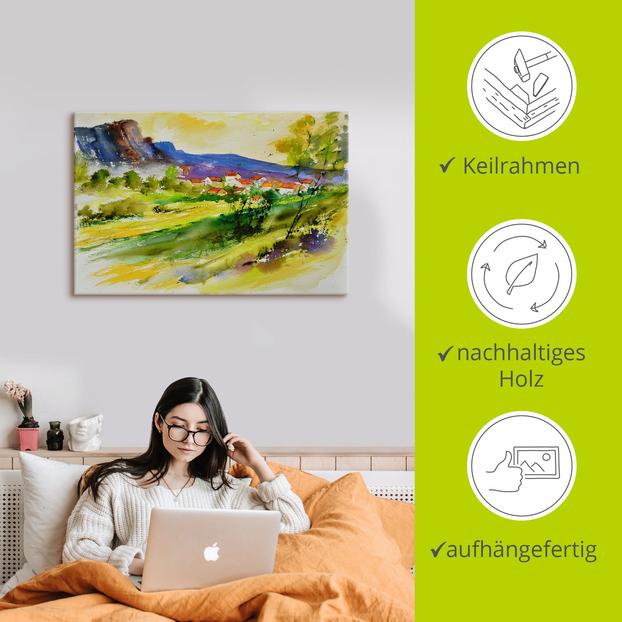 Artland Wandbild »Landschaft und Wohnhäuser«, Wiesen & Bäume, (1 St.), als Leinwandbild, Poster in verschied. Größen