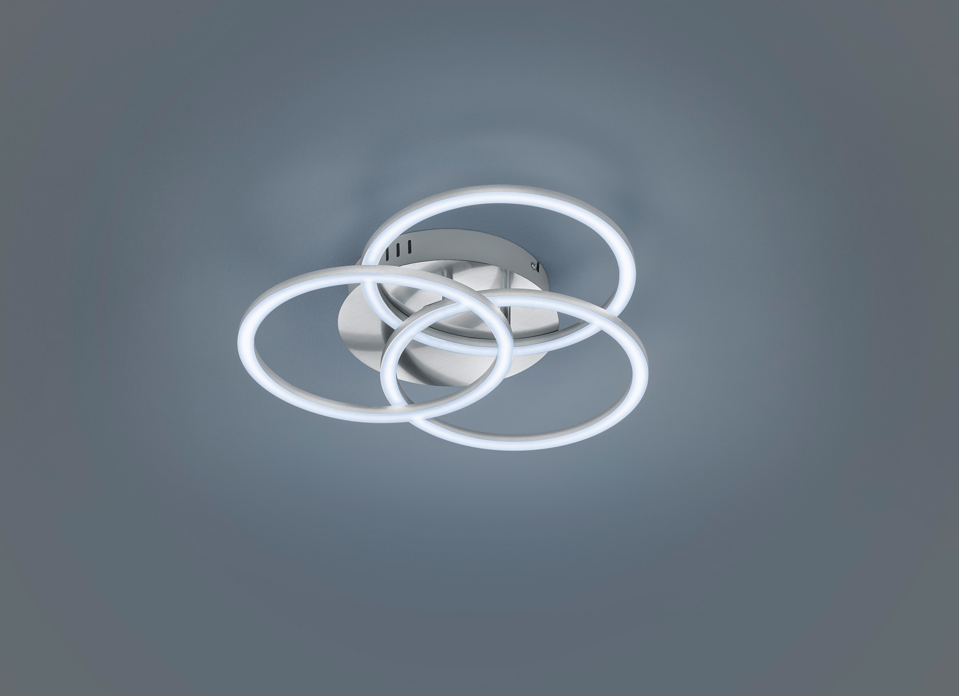 REALITY Leuchten LED Deckenleuchte »Circle«, 1 flammig, Leuchtmittel LED-Board | LED fest integriert, Deckenlampe Nickel matt mit schwenkbaren Ringen / inkl. Fernbedienung