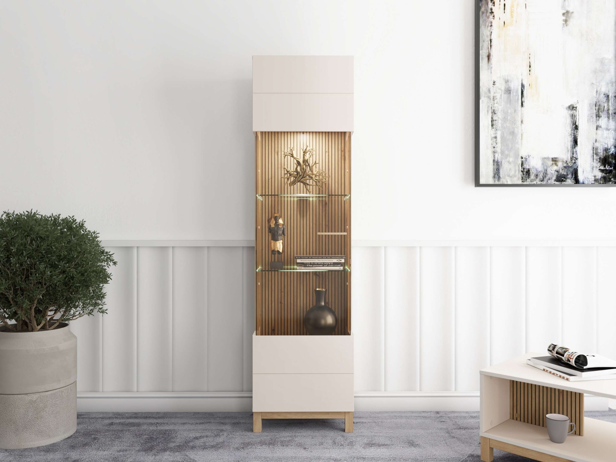 Home affaire Vitrine »Essex Vitrinenschrank, Glasschrank, Standvitrine, Highboard/Sideboard« 1 Tür, 4 Einlegeböden, 5 Fächer, Gesamtmaße (B/T/H): 51,5