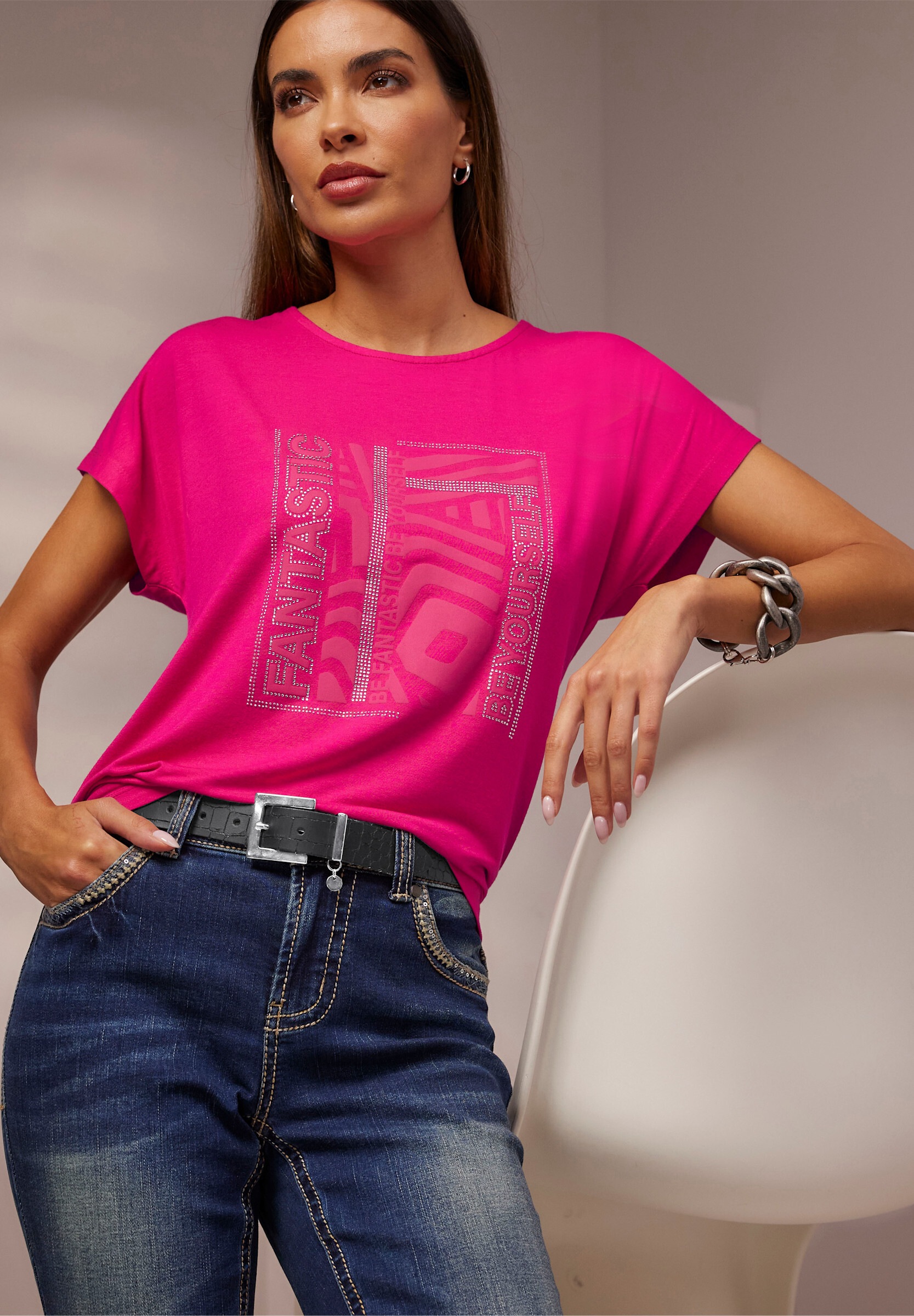heine T-Shirt »Shirt Rundhalsshirt mit Glitzersteinchen«