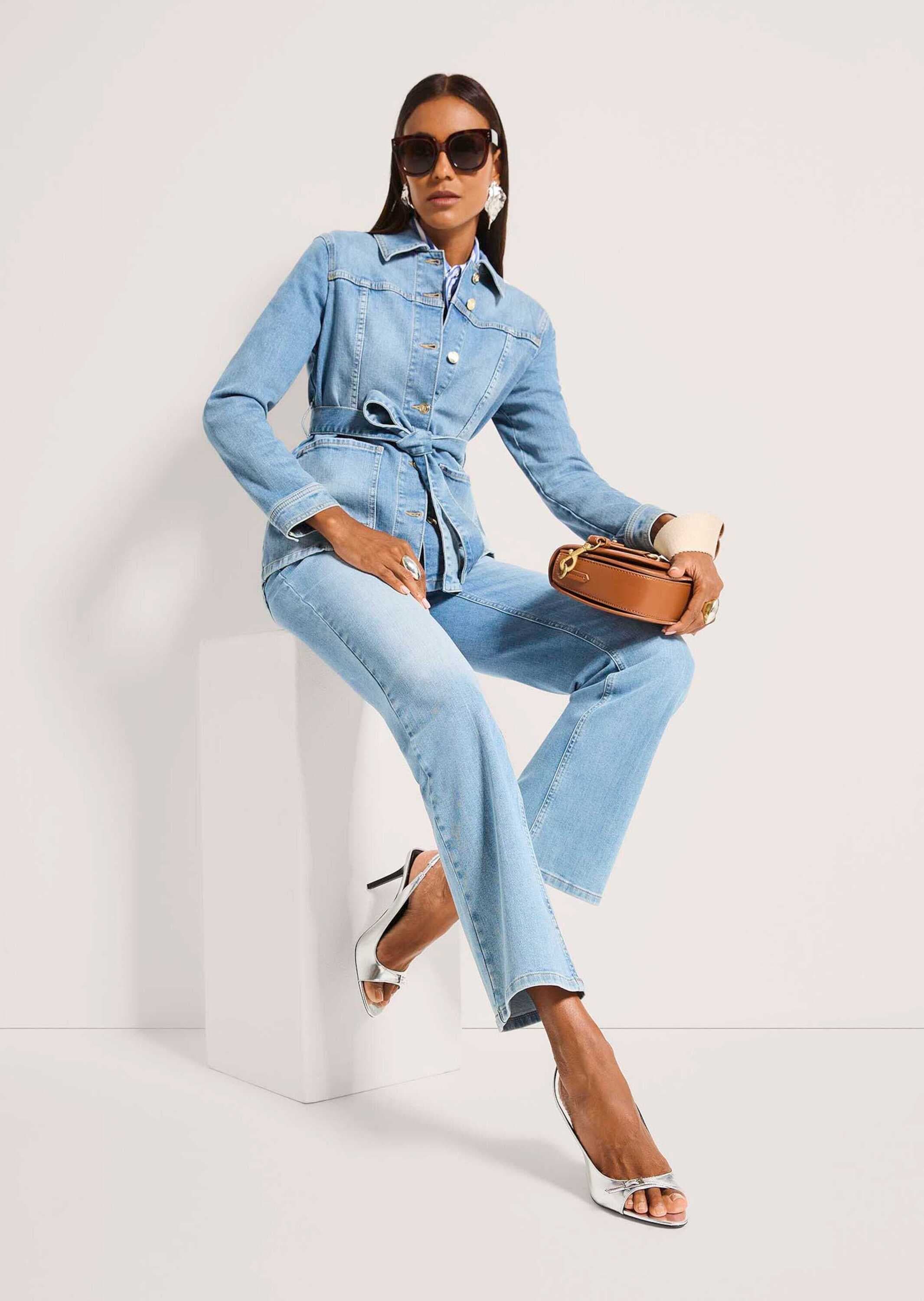 MADELEINE Kurzjacke »Jeansjacke Übergangsjacke im Safari-Look« Bindegürtel