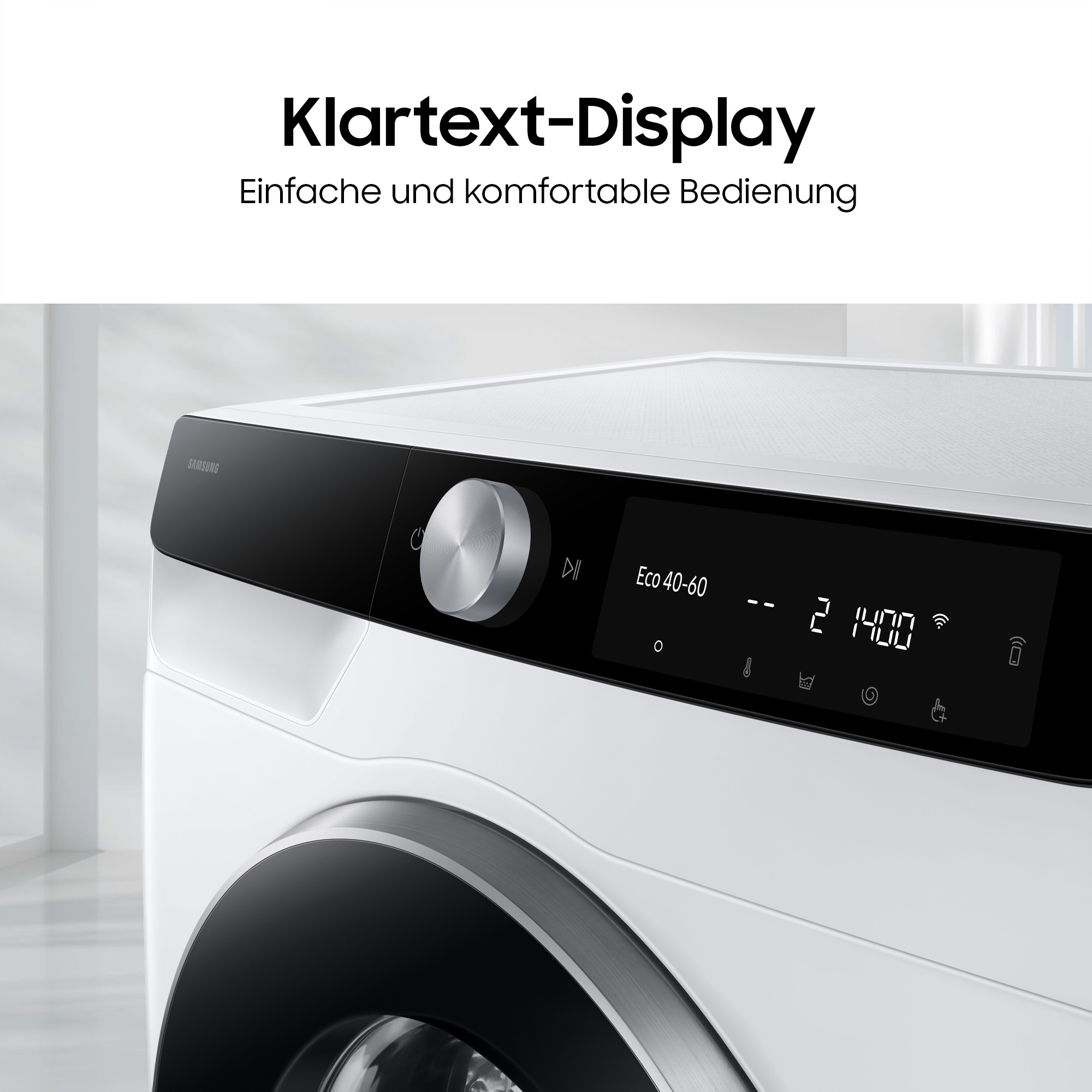 Samsung Wärmepumpentrockner »DV90DG6845(LKU2/LBU2)« DV6400D Klartext-Display - Einfache und komfortable Bedienung