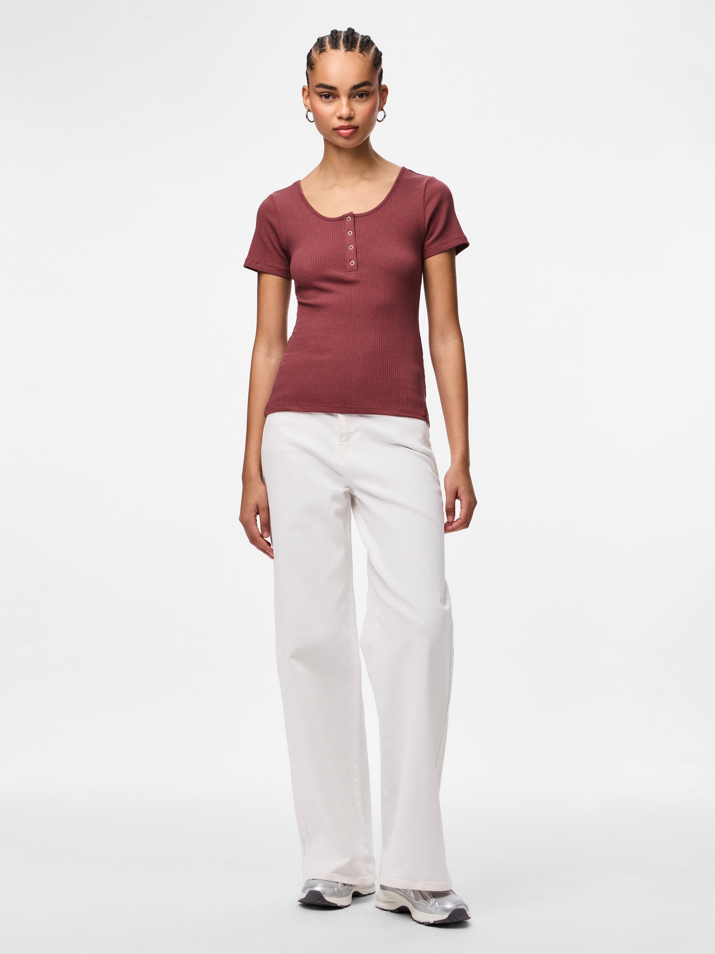 pieces Kurzarmshirt »PCKITTE SS TOP NOOS BC« Baumwollmischung, slim fit