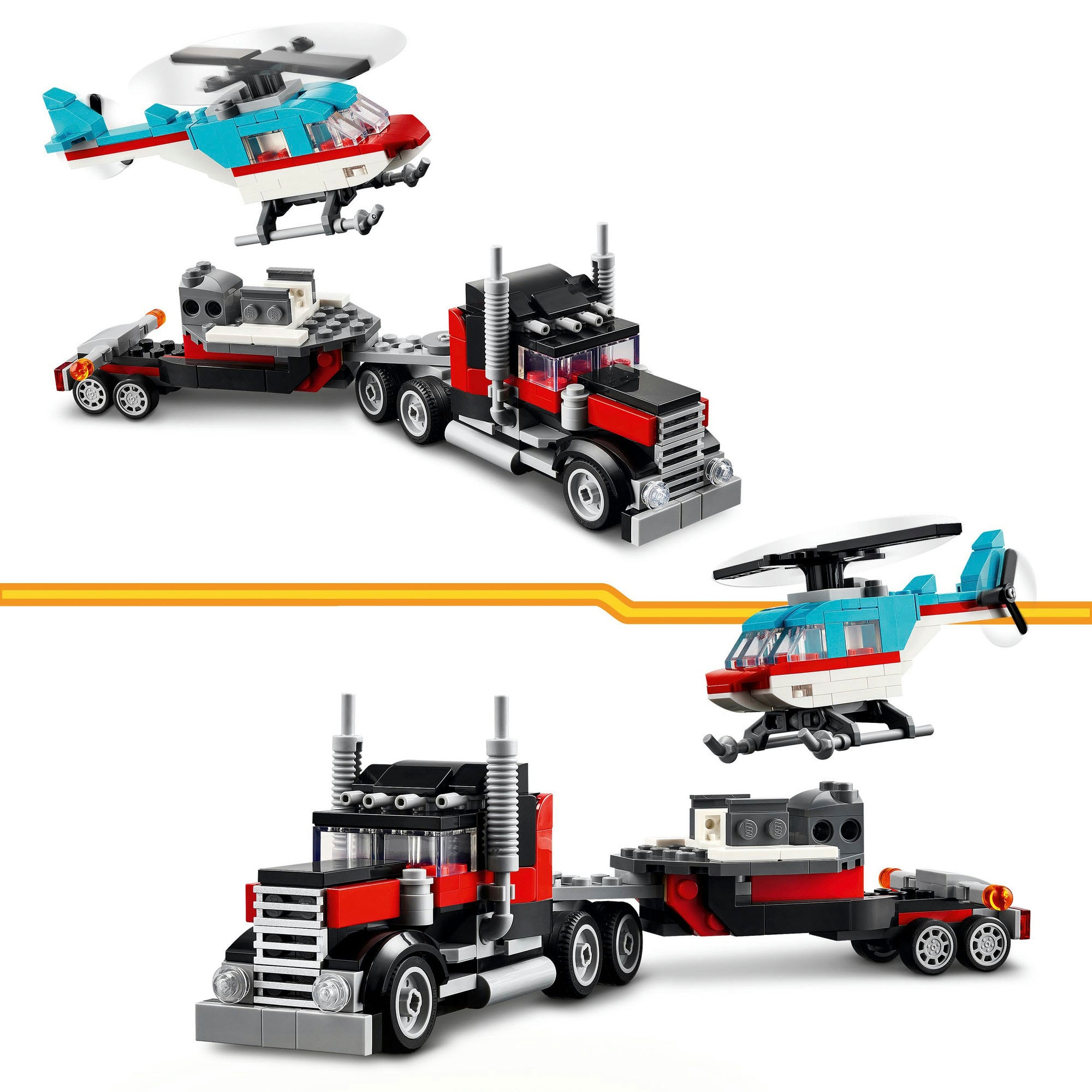 LEGO® Konstruktionsspielsteine »Tieflader mit Hubschrauber (31146), LEGO Creator 3in1«, (270 St.), Made in Europe