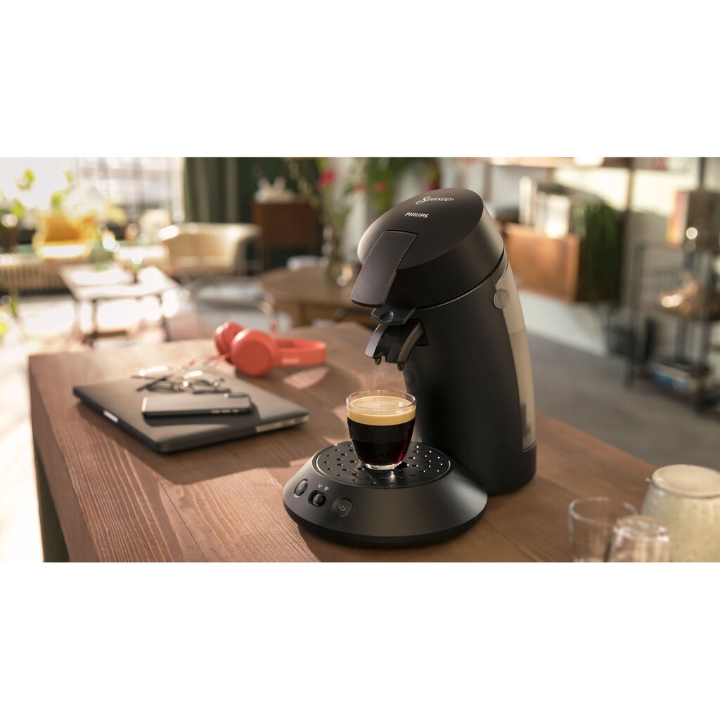 Philips Senseo Kaffeepadmaschine »Original Plus CSA 210/60«, aus 28% recyceltem Plastik und mit 2 Kaffeespezialitäten, mattschwarz