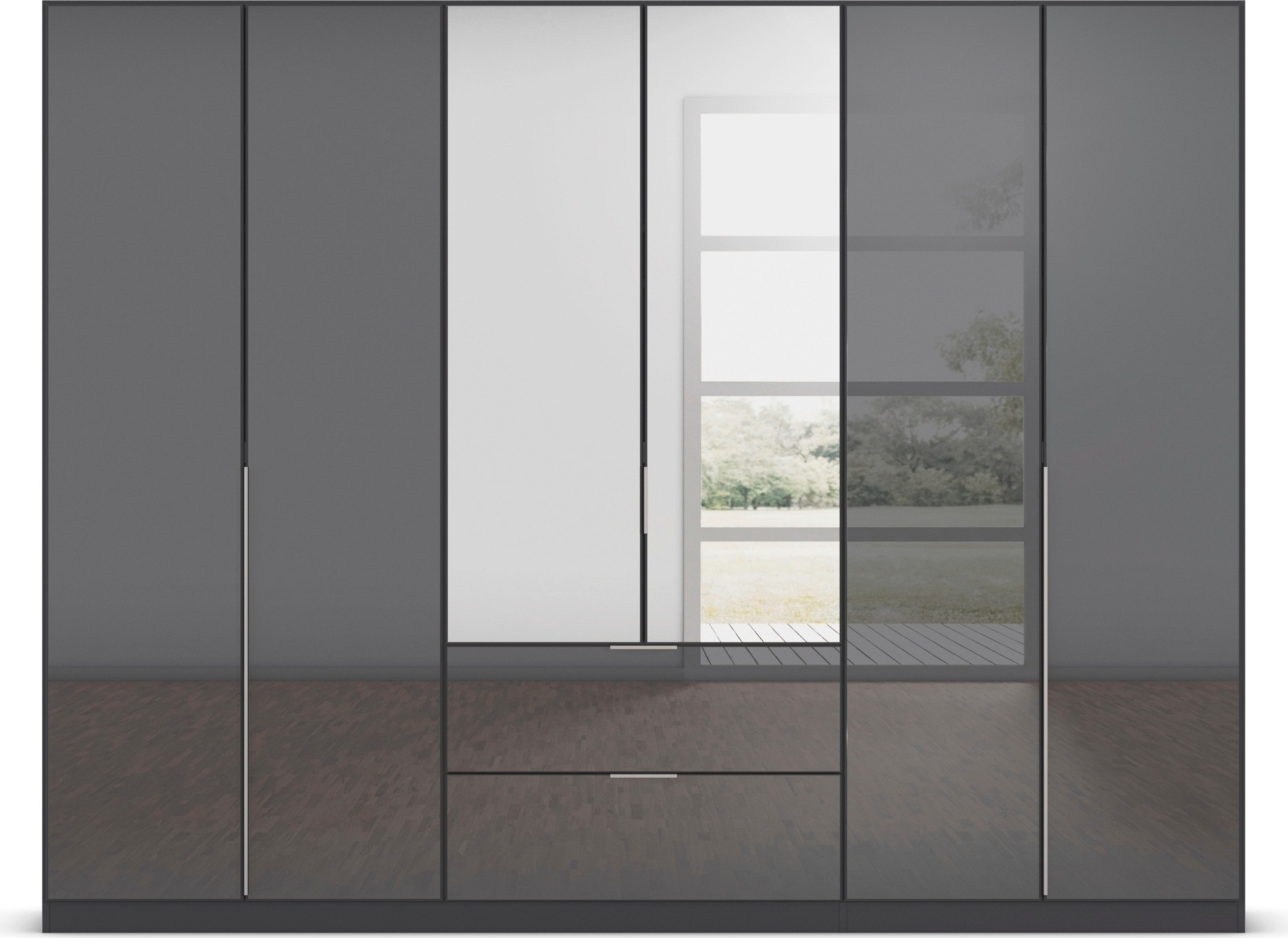 rauch Drehtürenschrank »Kleiderschrank Kleiderschränke Schrank Garderobe AGORDO mit Glasfront«, (in zwei Griff-Farben mit Glasfront), mit Außenschubkästen, in 6 Breiten und 2 Höhen MADE IN GERMANY