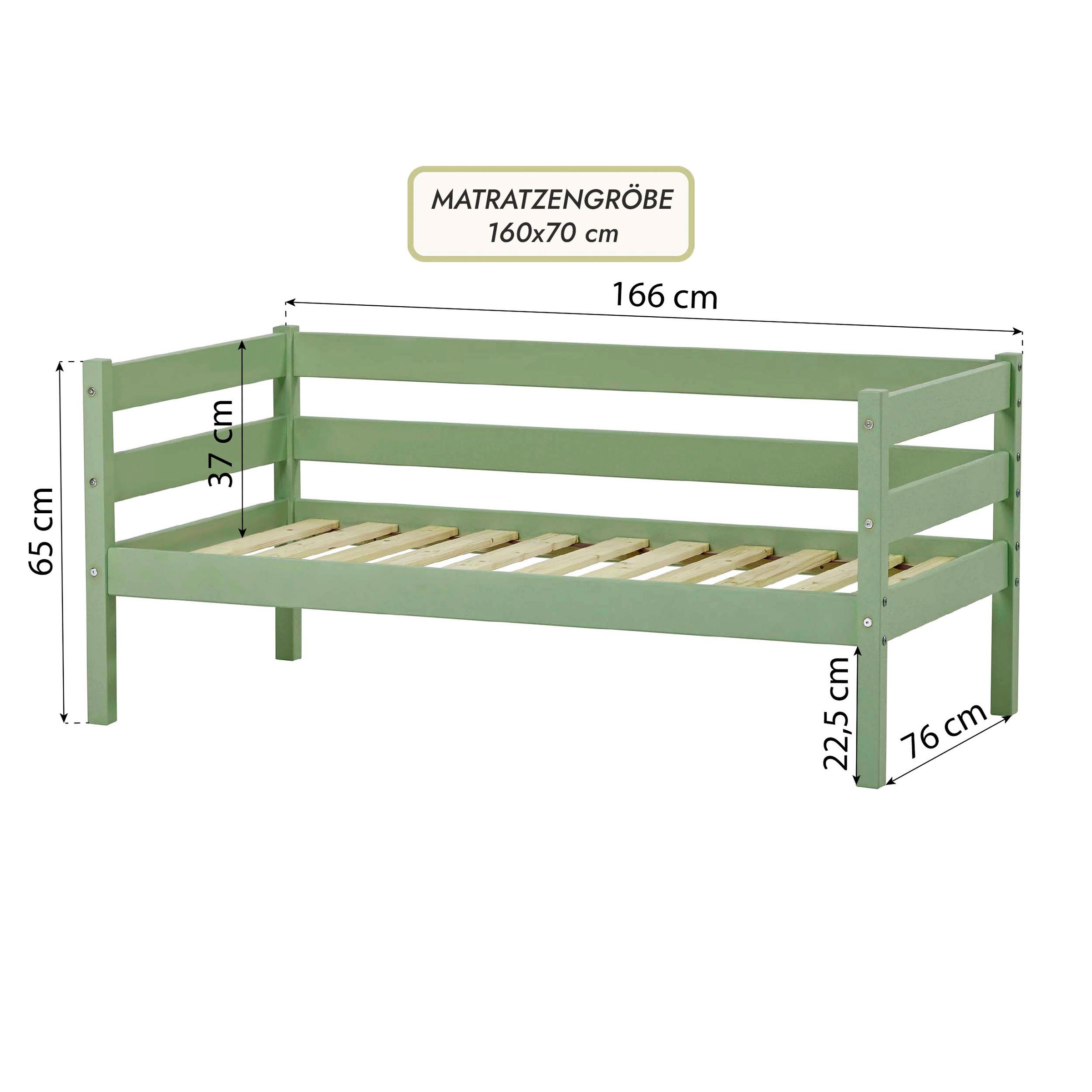 Hoppekids Einzelbett »ECO Comfort Kinderbett, Kiefer Massivholz, Jugendbett inkl. Rollrost«, 70x160 cm, wahlweise in verschieden Farben/ Matratze/ Absturzsicherung
