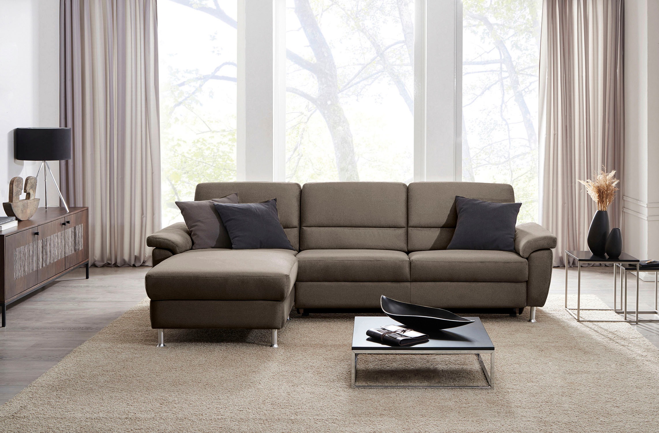 CALIZZA INTERIORS Ecksofa »Onyx L-Form«, Recamiere links oder rechts, wahlweise mit Bettfunktion, Breite 270 cm