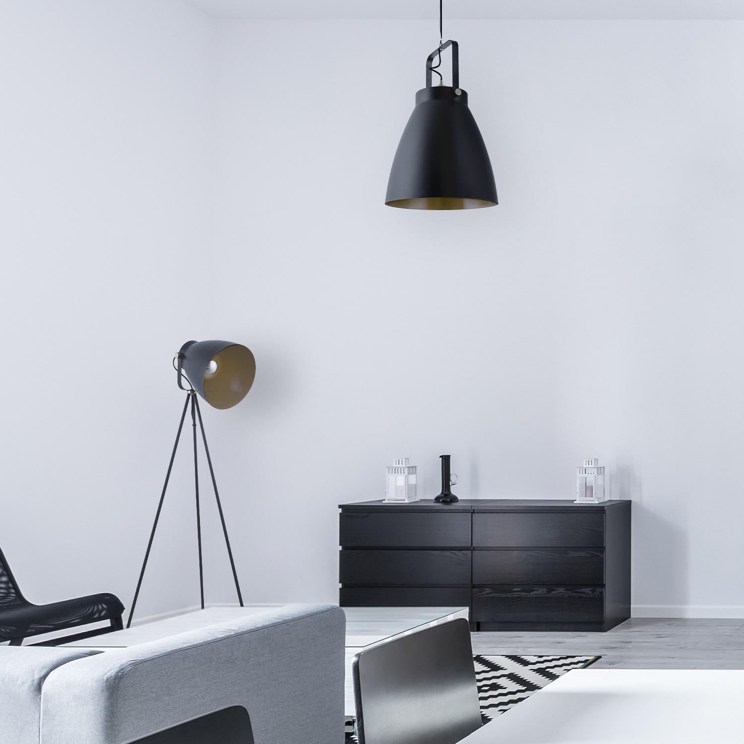 Paco Home Pendelleuchte »BOONE PD«, 1 flammig, Leuchtmittel E27 | ohne Leuchtmittel, Stehleuchte Modern Wohnzimmer Industrial Scheinwerfer Design E27