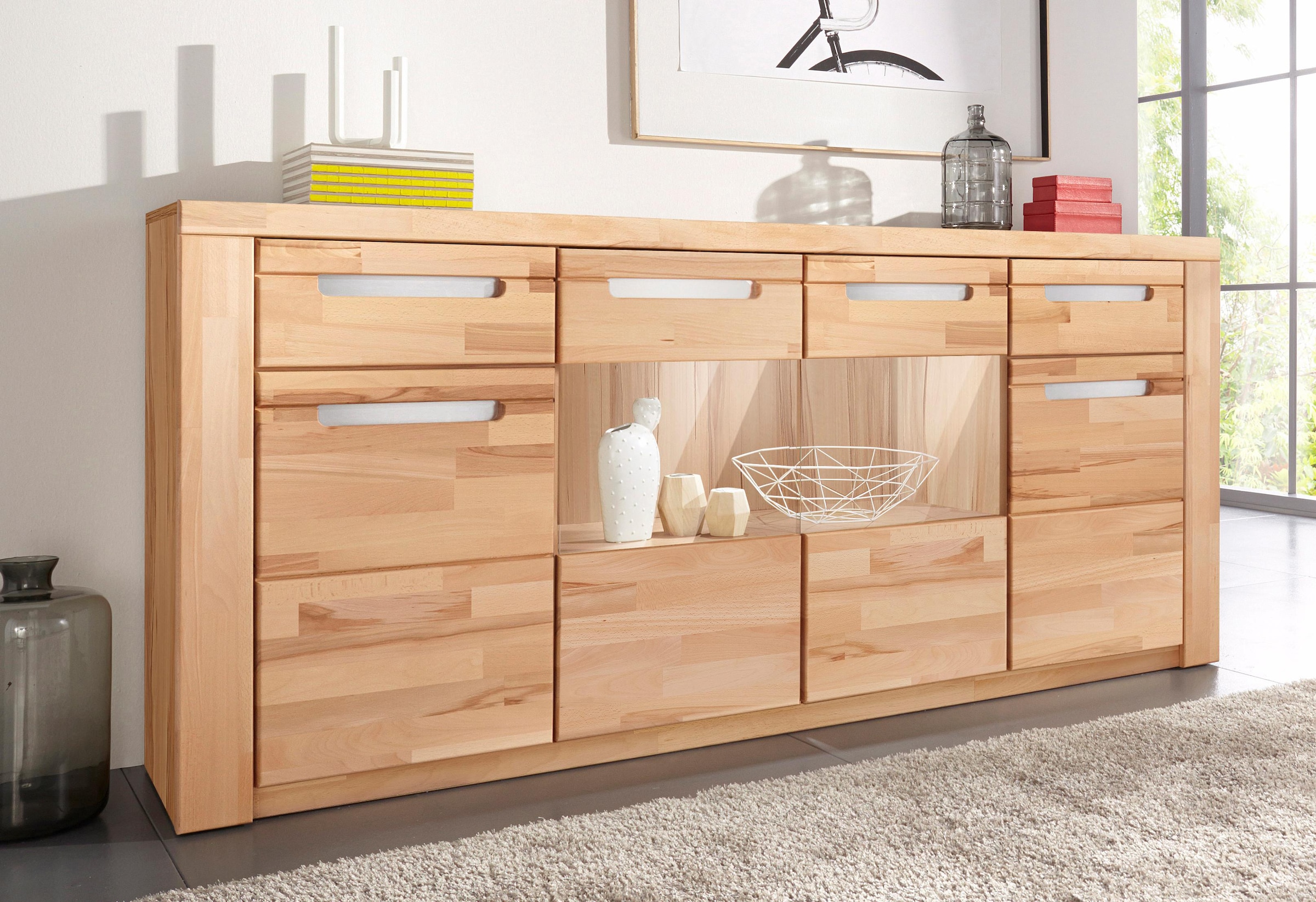 Home affaire Sideboard »Kolding«, Breite 200 cm mit 2 Glastüren und 2 Holztüren