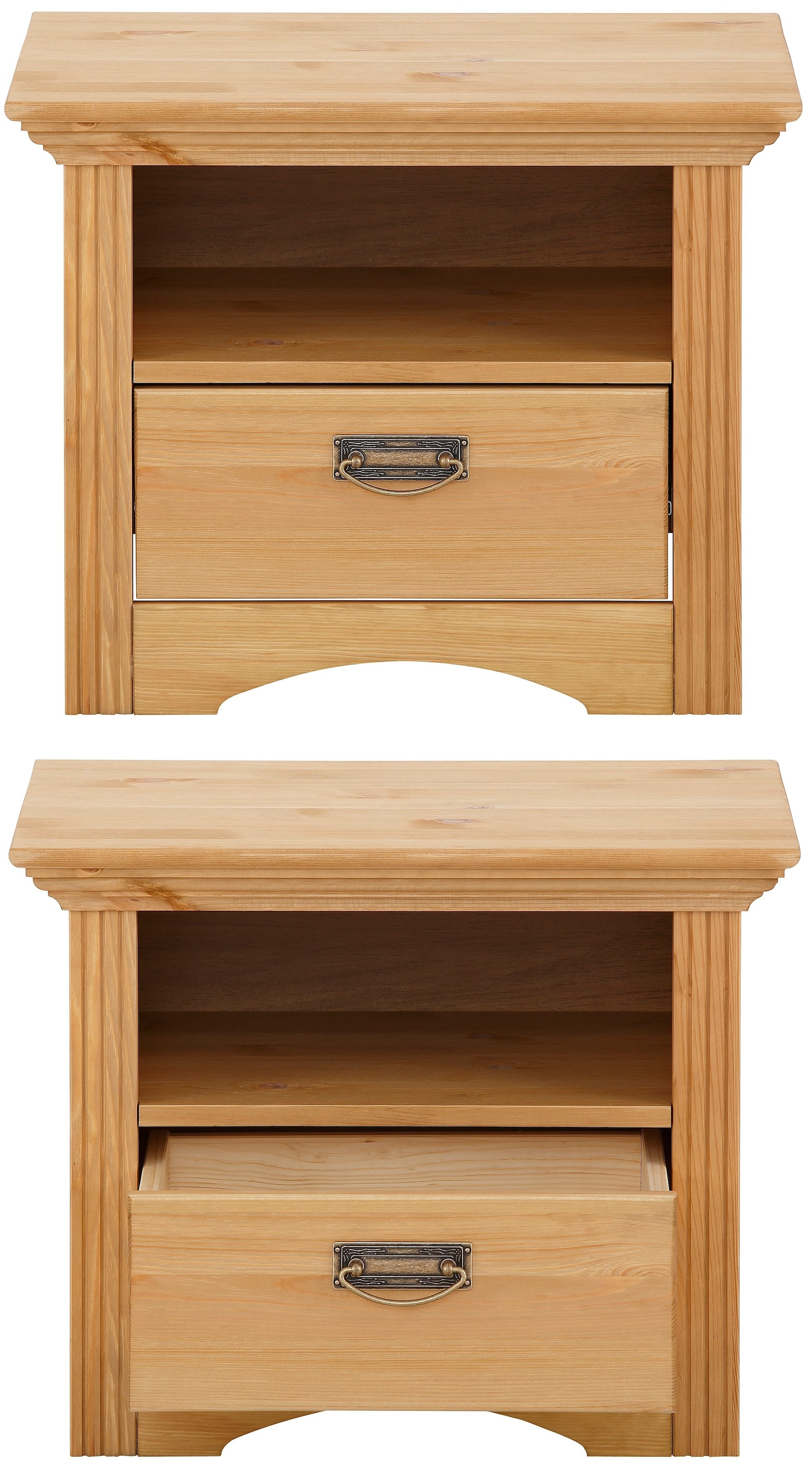 Home affaire Schlafzimmer-Set »"Konrad", komplettes Schlafzimmer mit großem Schrank« Set, Kleiderschrank 5 türig mit Schubladen, 2 Nachttische, Bett 180x200cm, 4 Stk. tlg. klassischer Landhausstil, Metallgriffe, Massivholz (Kiefer)