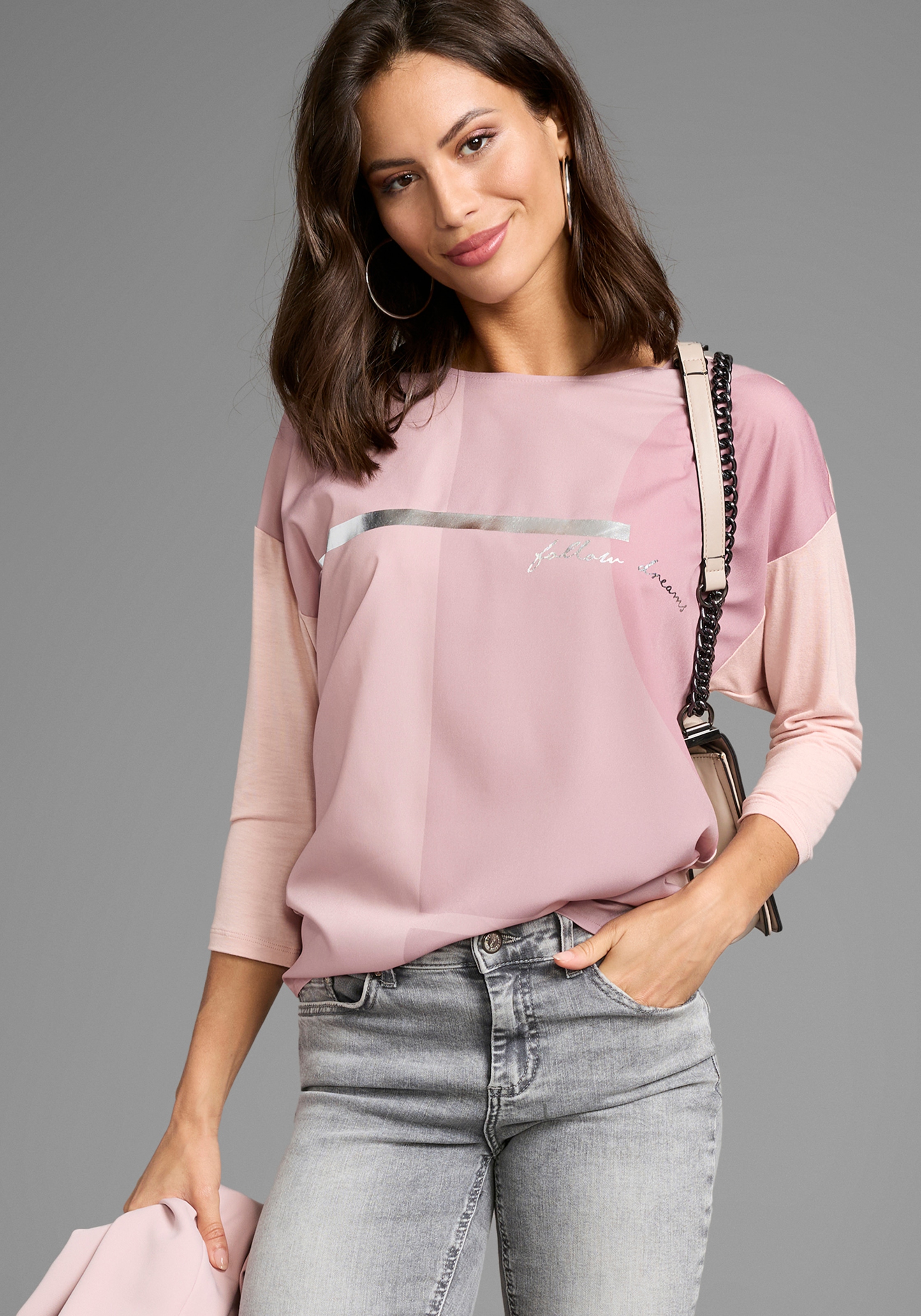 Laura Scott Hemdbluse, im Materialmix mit Folienprint