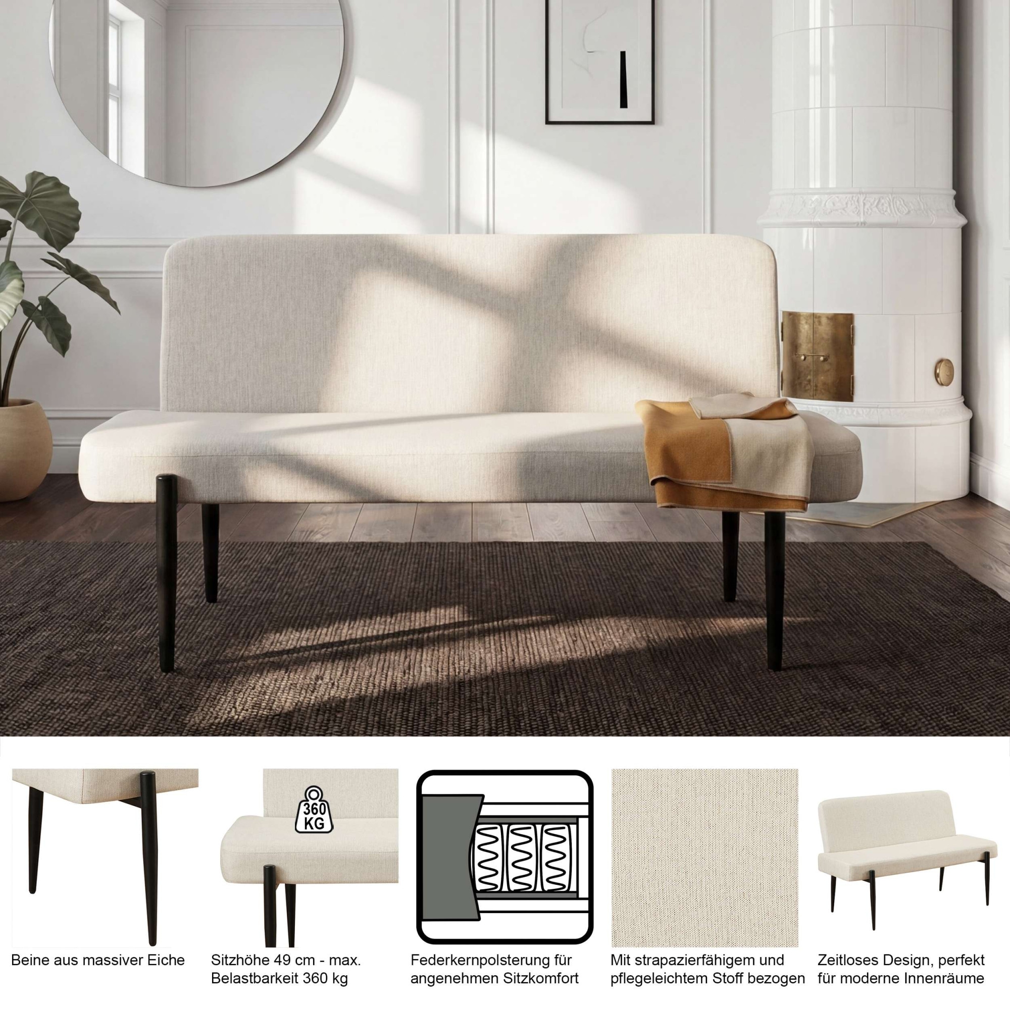 OTTO home Essbank »Frida« Federkern, pflegeleichtem Velours oder Webstoff Bezug, Breite 160 cm