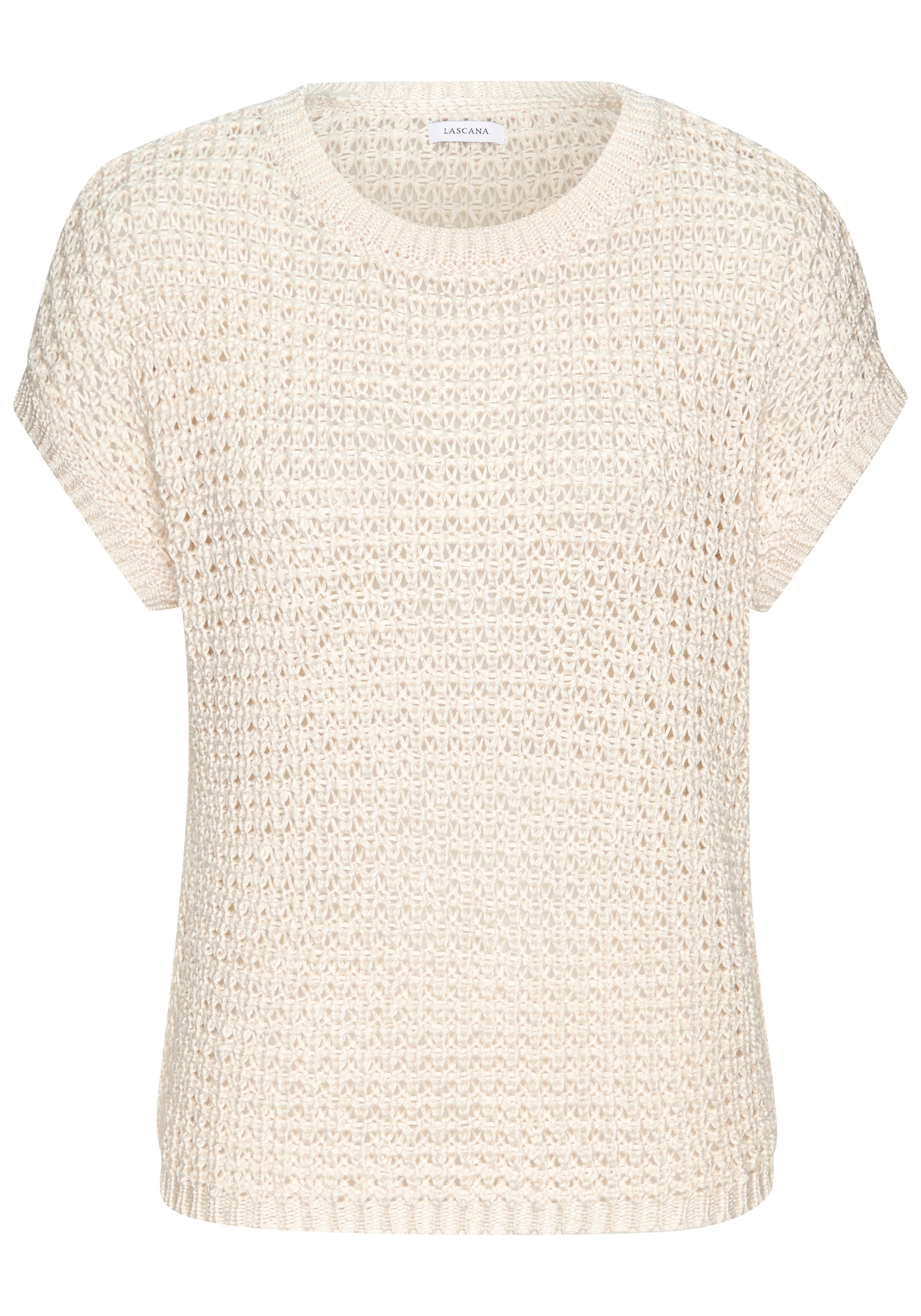 s.Oliver Kurzarmpullover mit weitem Rundhalsausschnitt und sommerlich, elegantem Strick