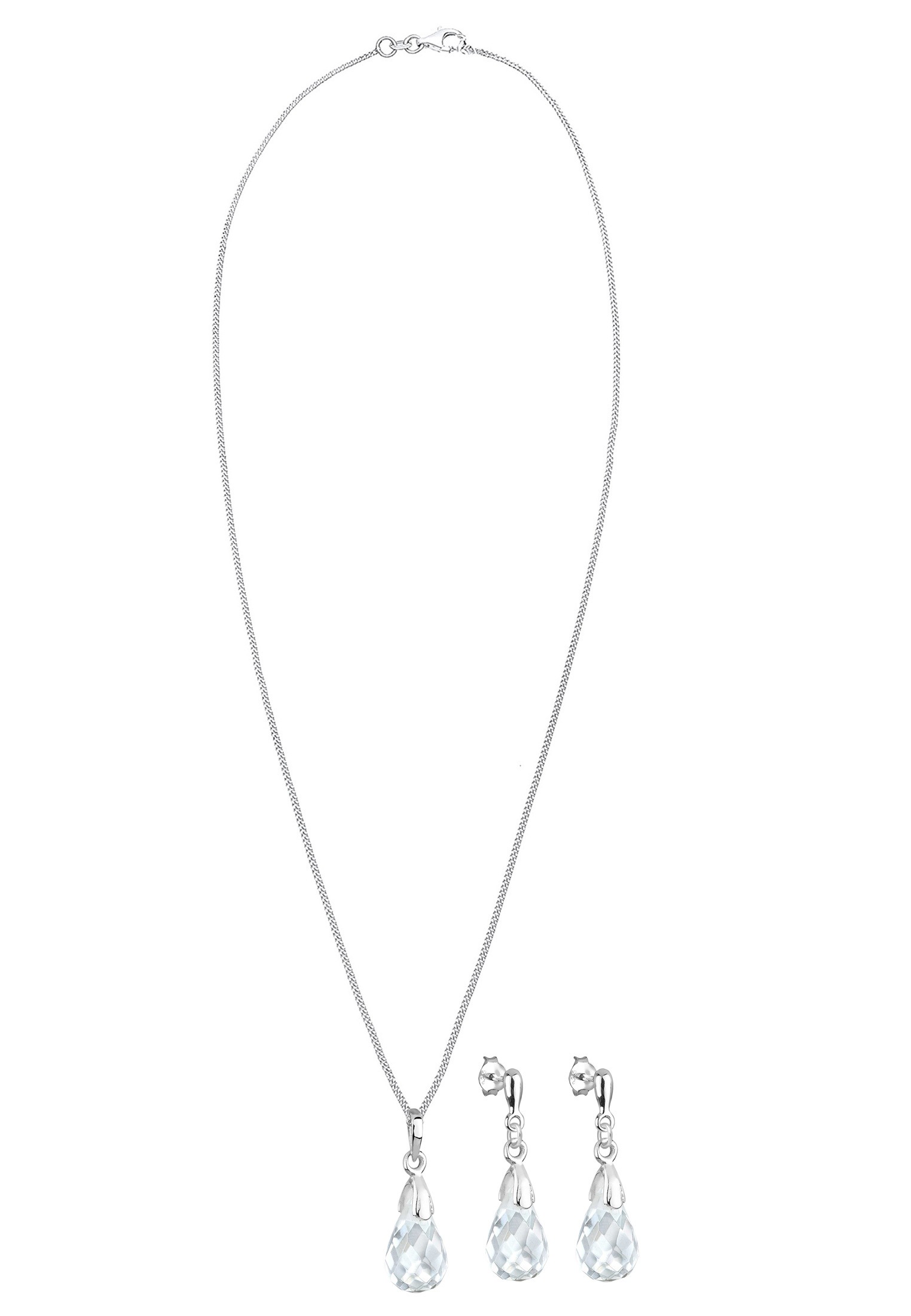 Elli Ohrring und Ketten Set »Schmuckset Tropfen Bergkristall Weiß 925 Sterling Silber« ()