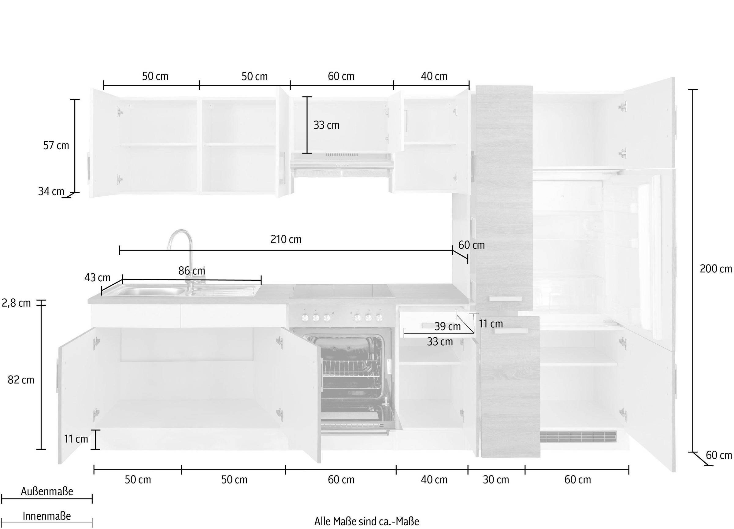 KOCHSTATION Küchenzeile »KS-Gera« Breite 300 cm, wahlweise mit E-Geräten, mit Arbeitsplatte